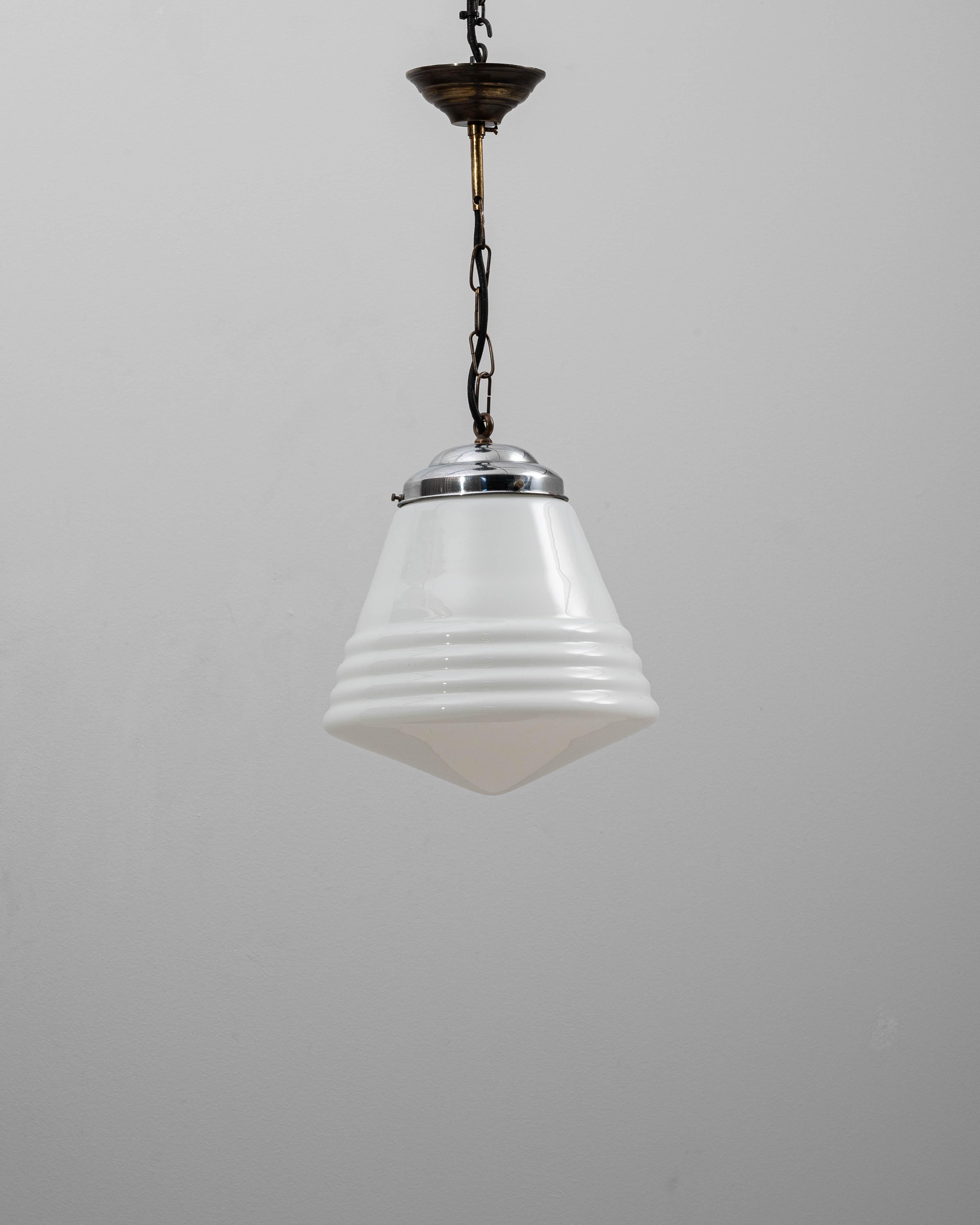 1920s French Art Deco Glass Pendant With Chrome Fitting For Sale 6