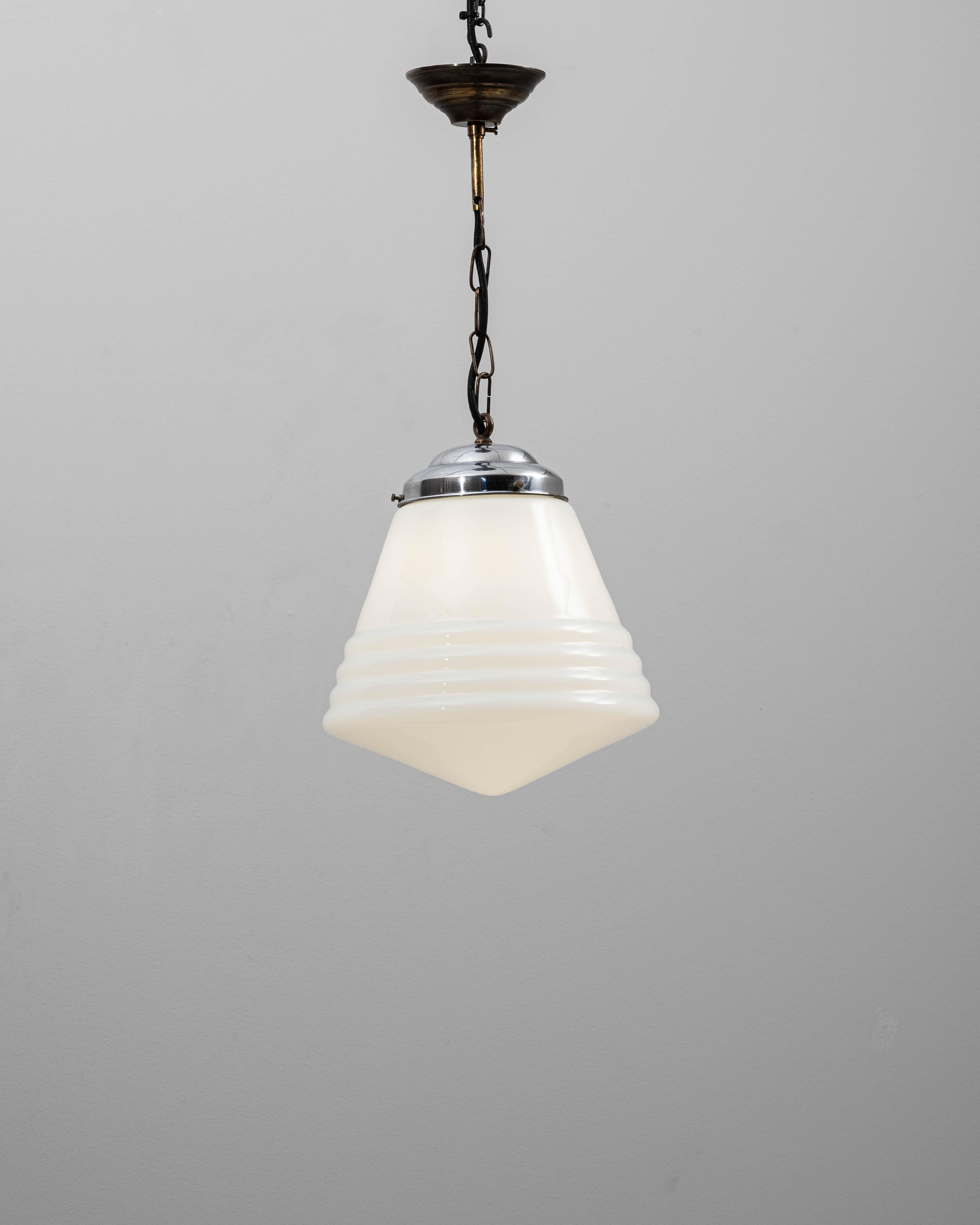 1920s French Art Deco Glass Pendant With Chrome Fitting For Sale 7