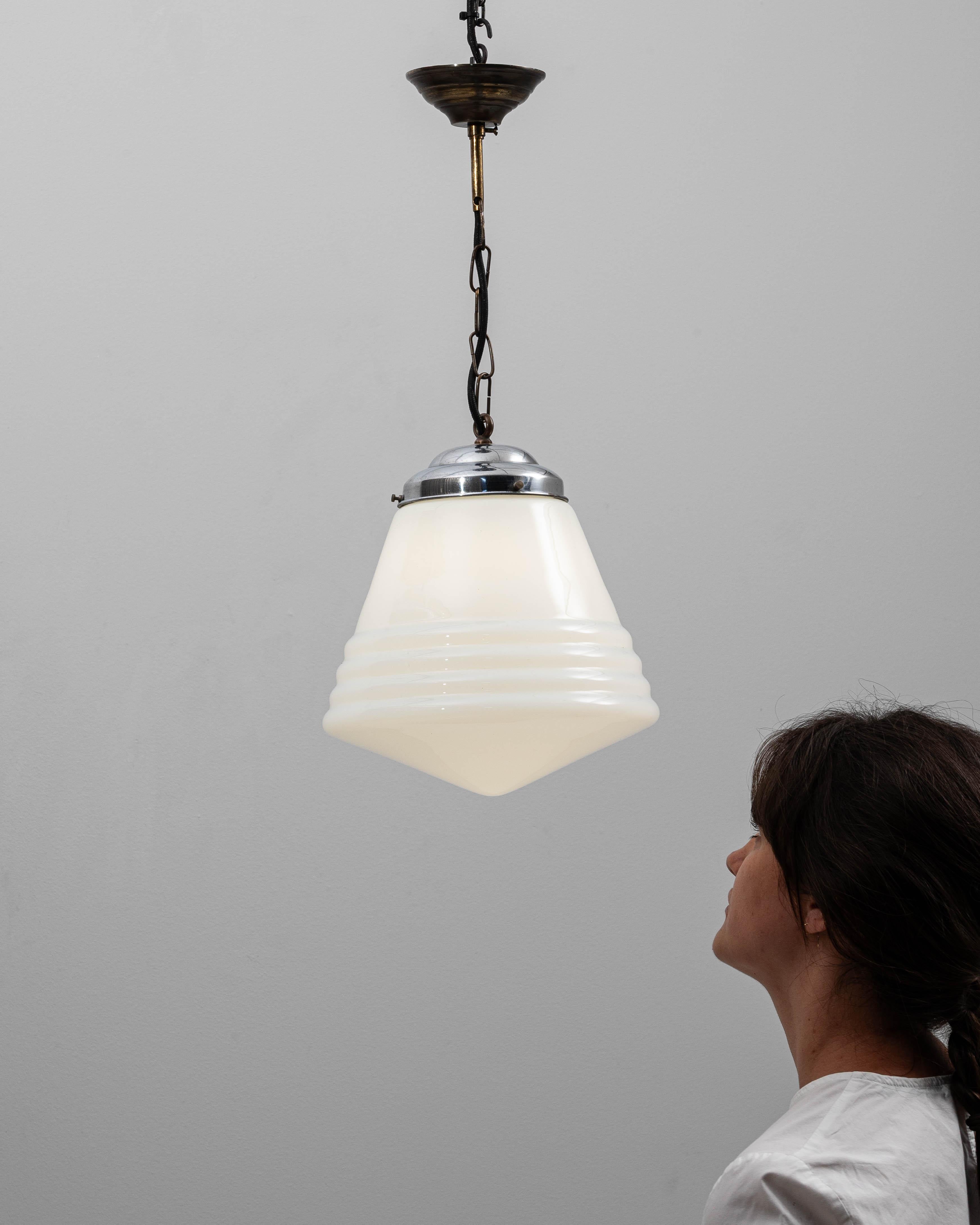 1920s French Art Deco Glass Pendant With Chrome Fitting For Sale 8