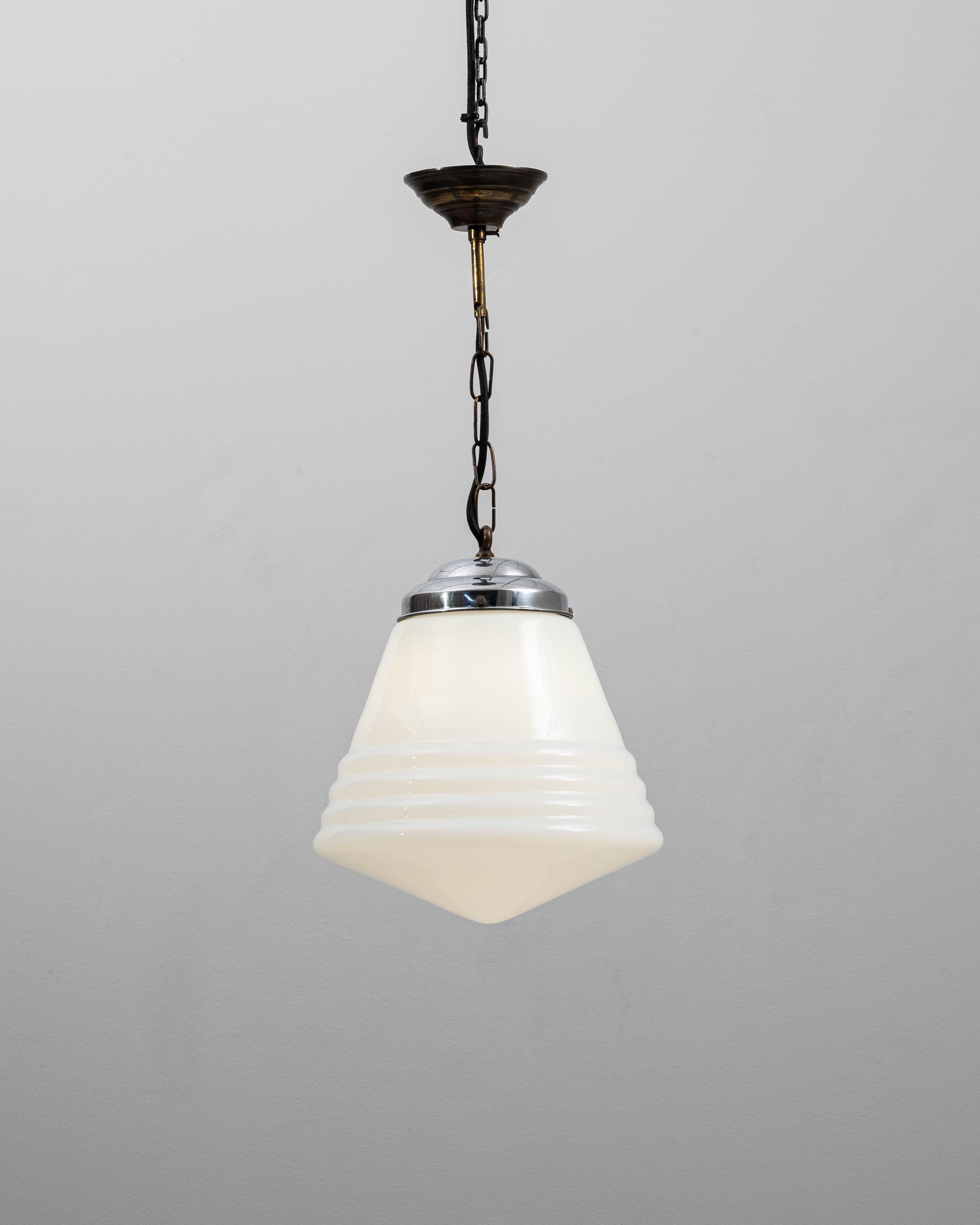 1920s French Art Deco Glass Pendant With Chrome Fitting In Good Condition For Sale In High Point, NC