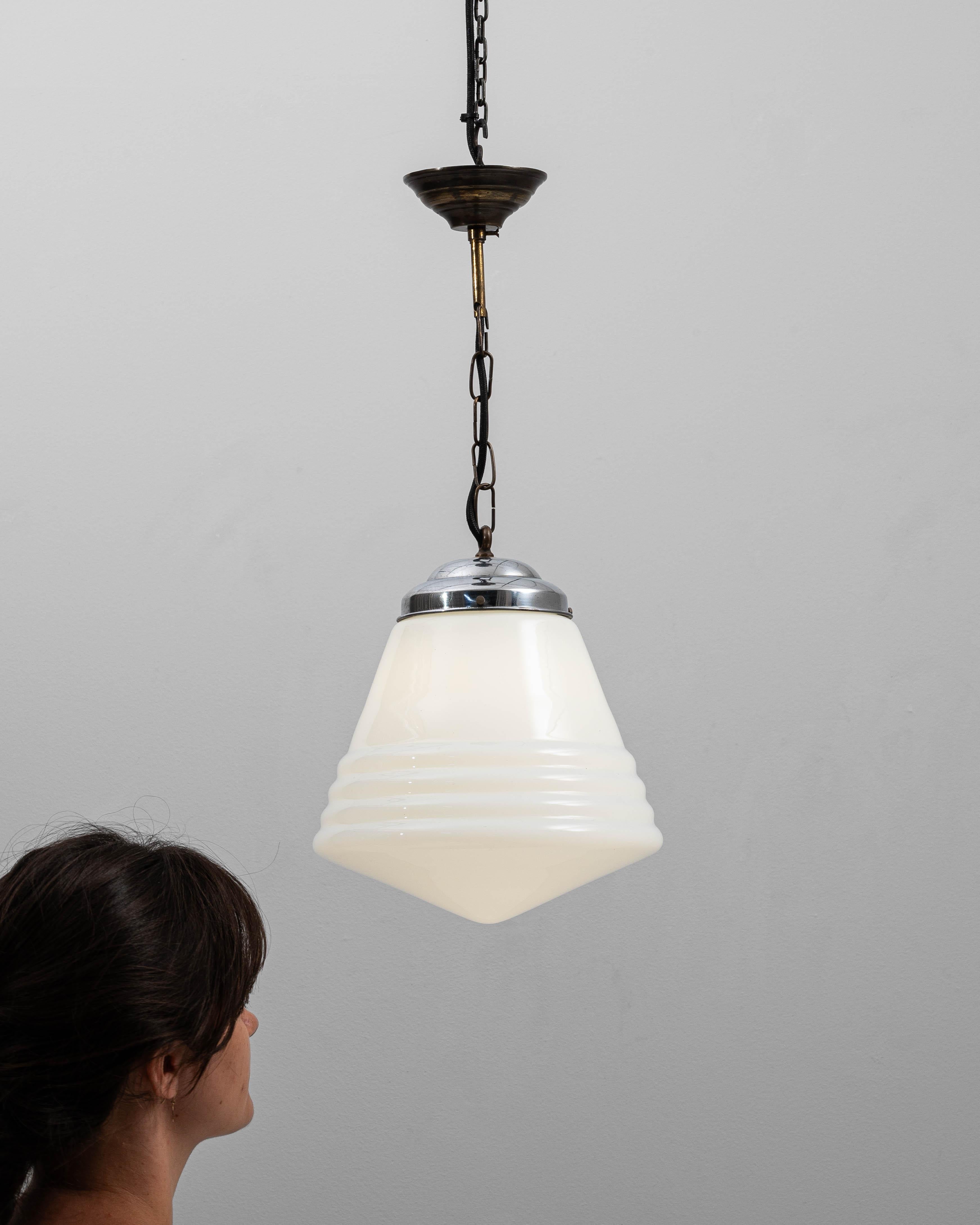 20th Century 1920s French Art Deco Glass Pendant With Chrome Fitting For Sale