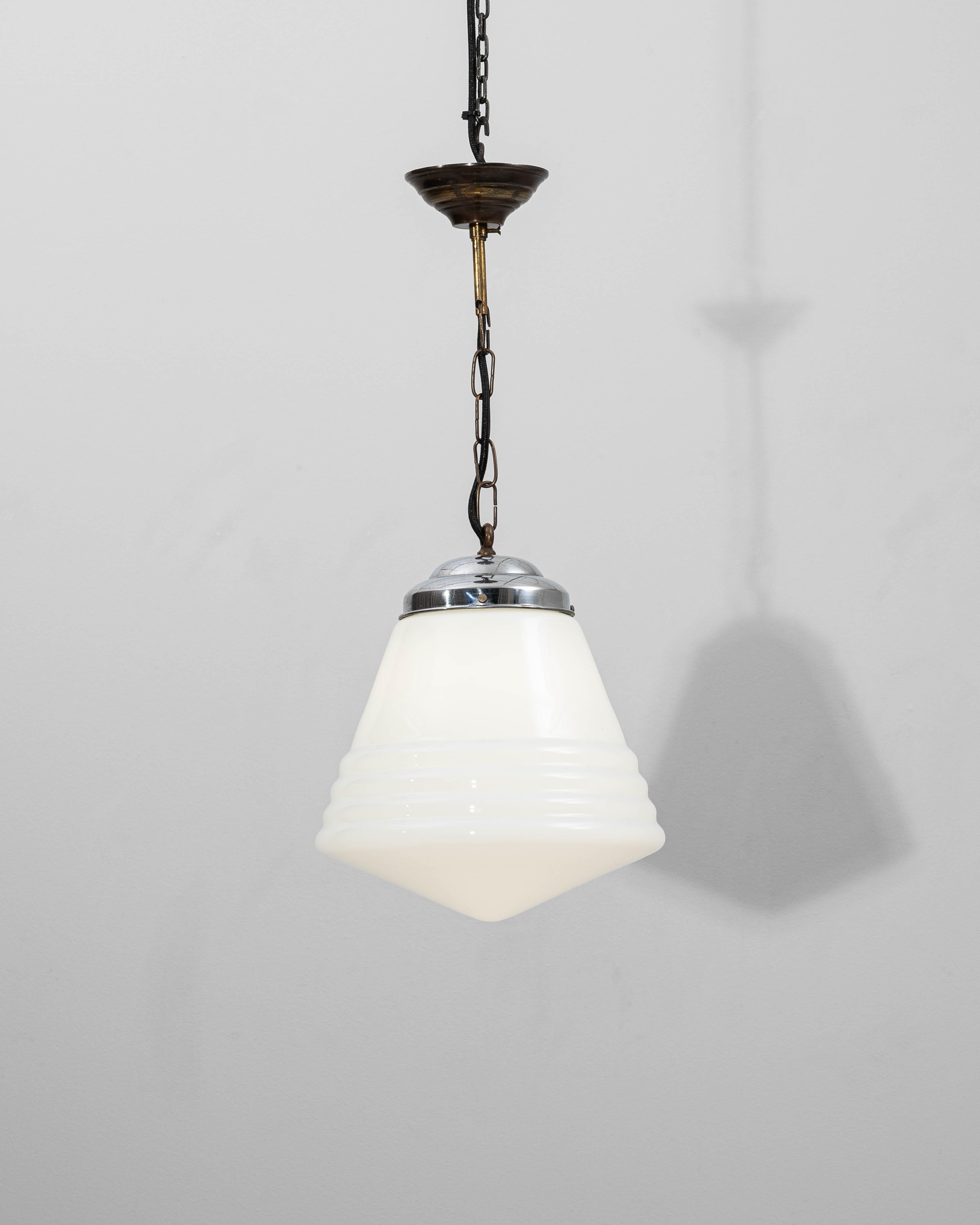 1920s French Art Deco Glass Pendant With Chrome Fitting For Sale 1