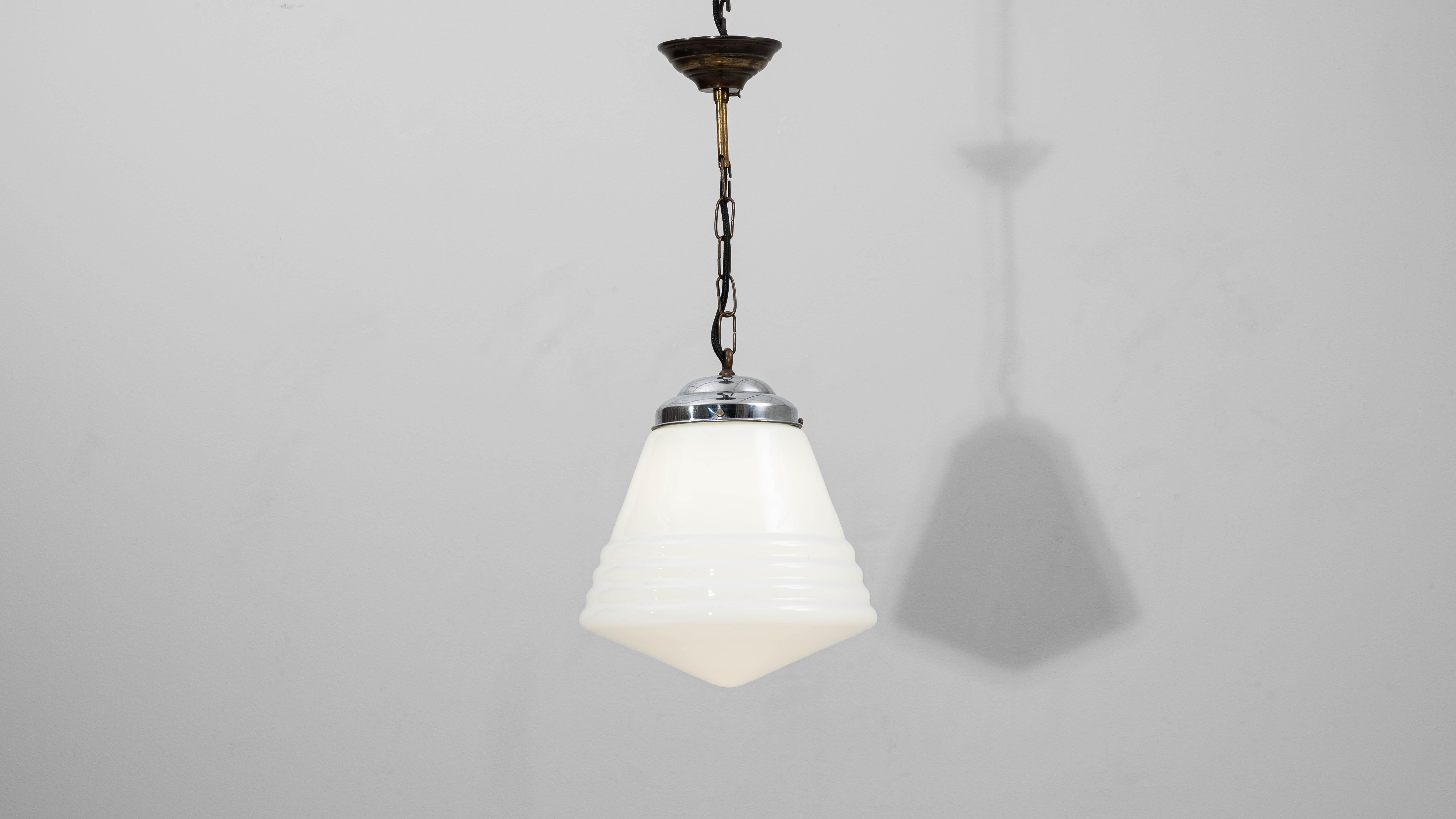 1920s French Art Deco Glass Pendant With Chrome Fitting For Sale 2