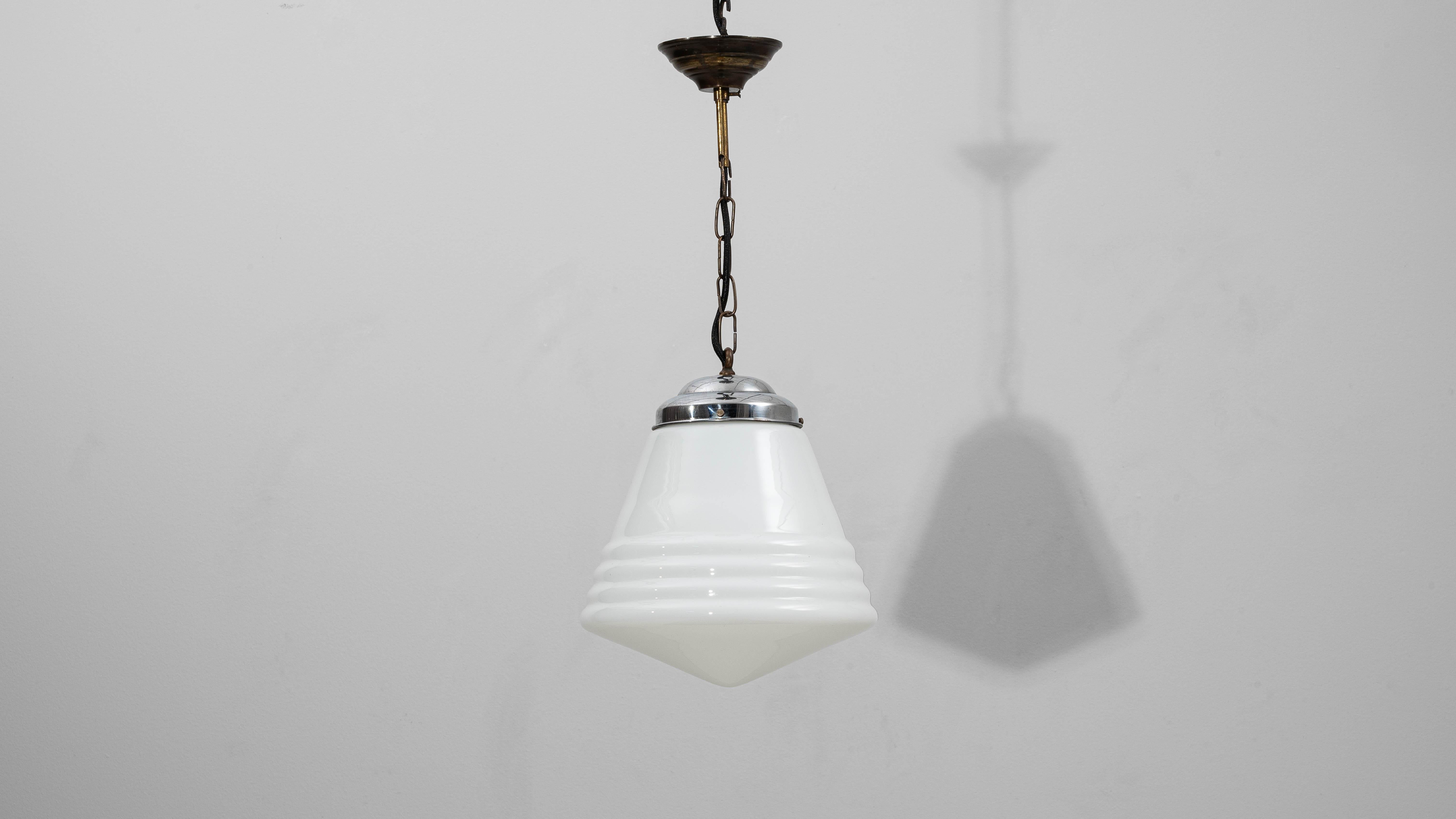 1920s French Art Deco Glass Pendant With Chrome Fitting For Sale 3