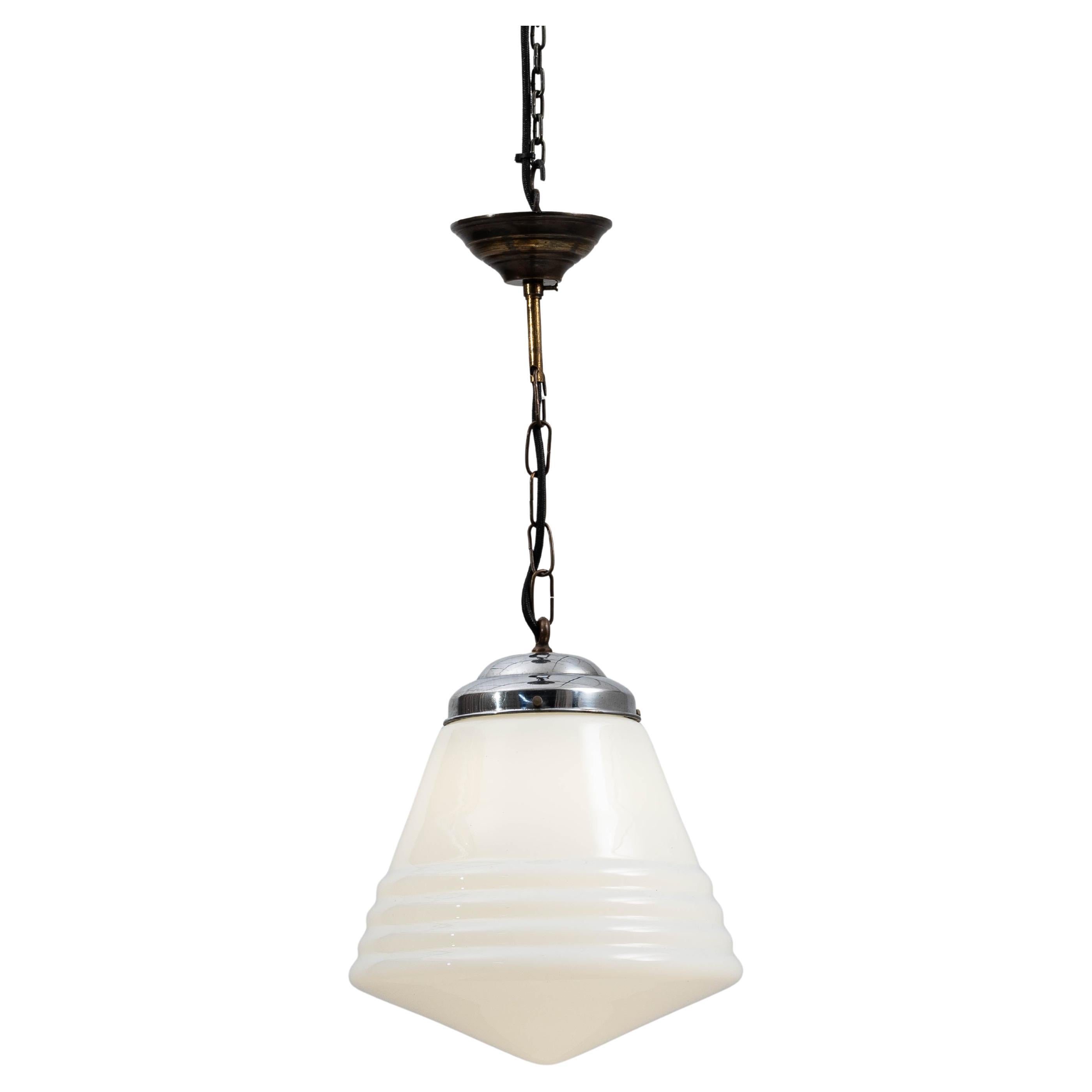 1920s French Art Deco Glass Pendant With Chrome Fitting For Sale