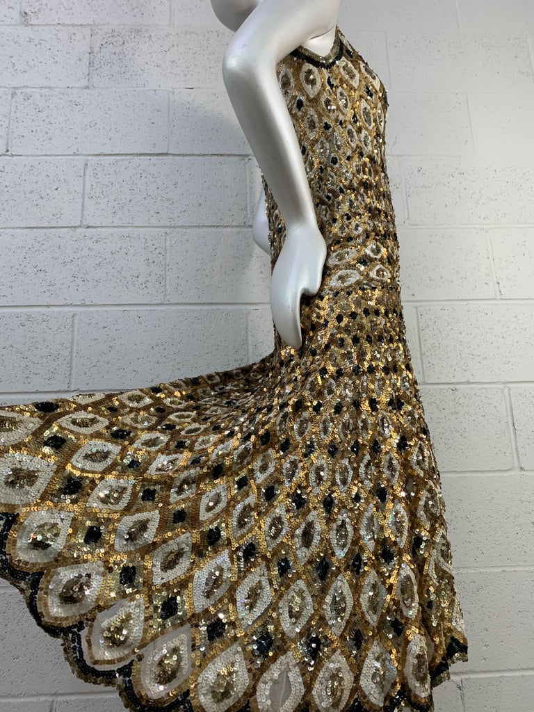 1920s French Art Deco Gold & Black Harlequin Sequin Dancing Dress--ultra Rare!