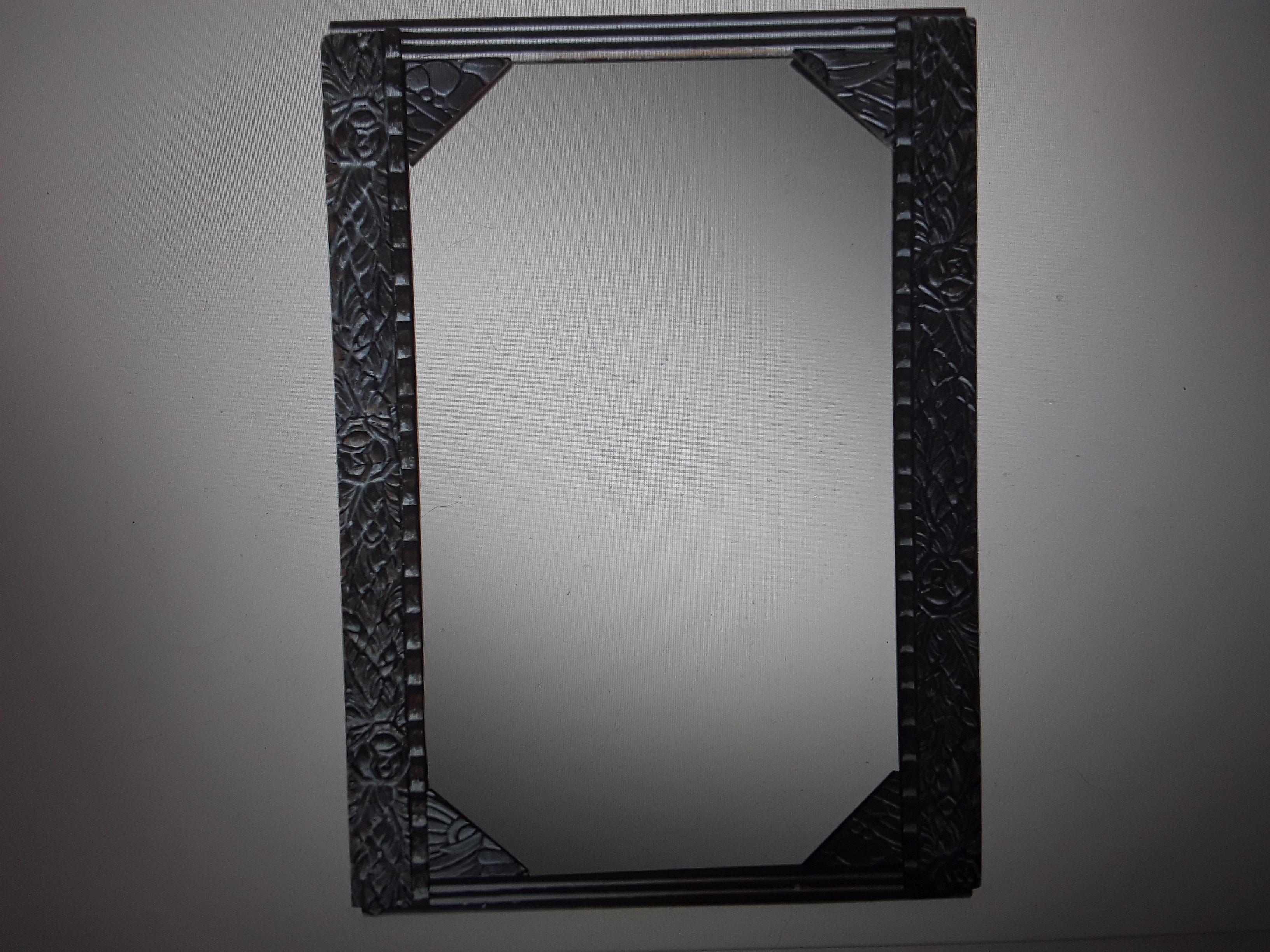 1920's French Art Deco Highly Carved and Distressed Silvered Wood Wall Mirror For Sale 7