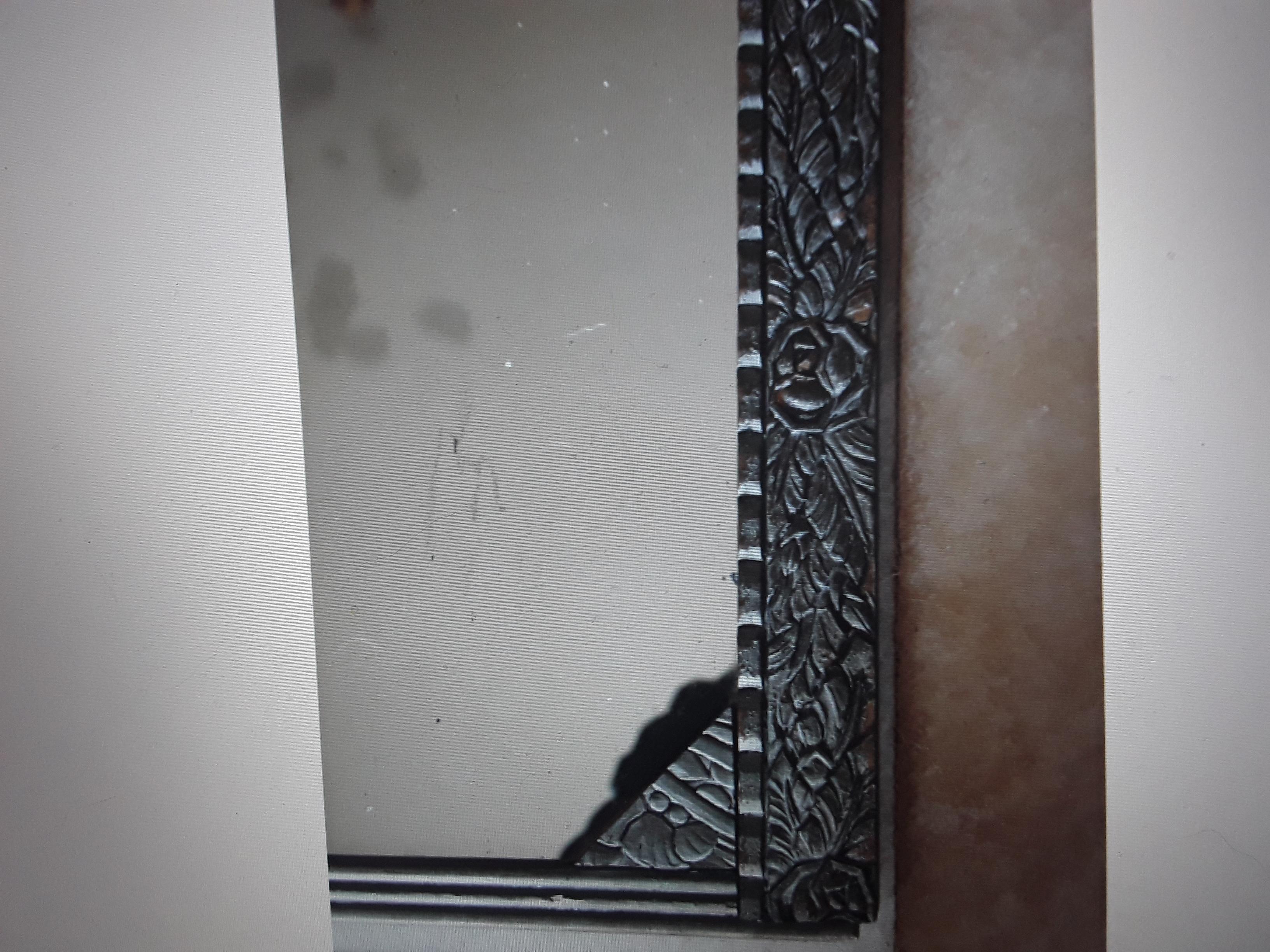 1920's French Art Deco Highly Carved and Distressed Silvered Wood Wall Mirror For Sale 3