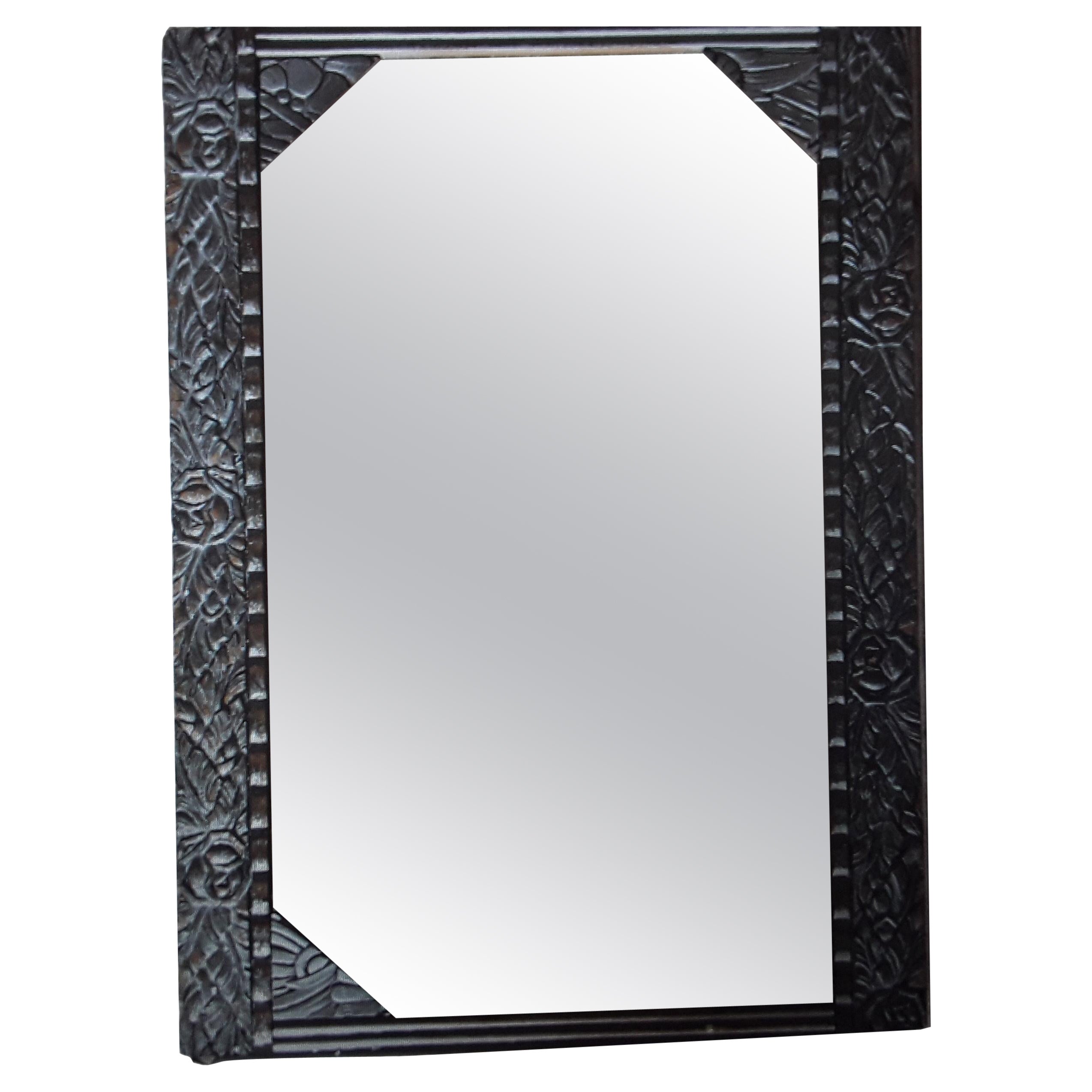 1920's French Art Deco Highly Carved and Distressed Silvered Wood Wall Mirror