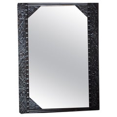 1920's French Art Deco Highly Carved and Distressed Silvered Wood Wall Mirror