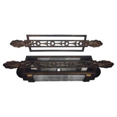 1920s French Art Deco Large Gilt Bronze w/ Glass Rods Wall Sconce + Extra Grille