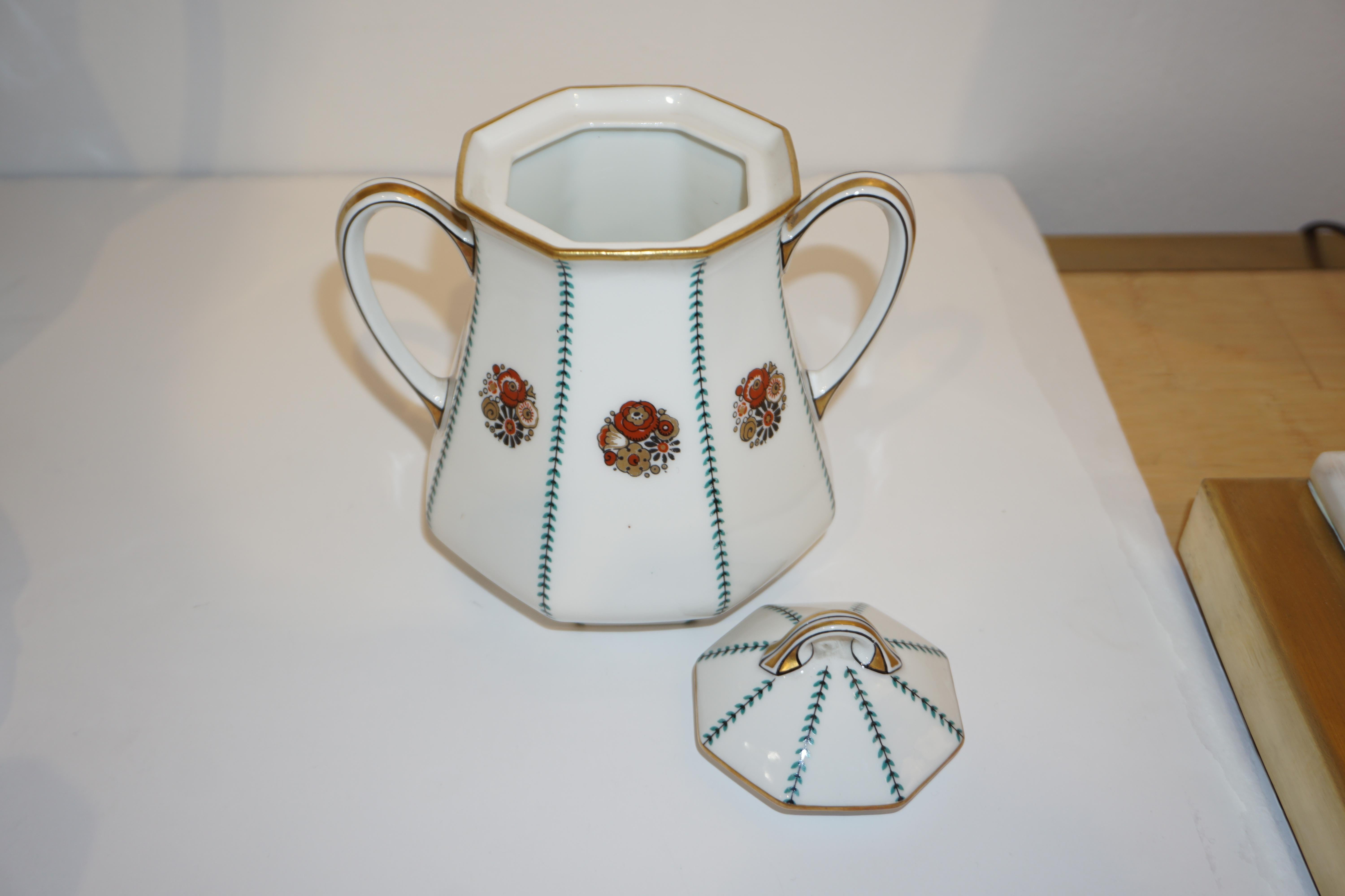 1920s French Art Deco Limoges Porcelain Modern Octagonal Tea / Coffee Set 1