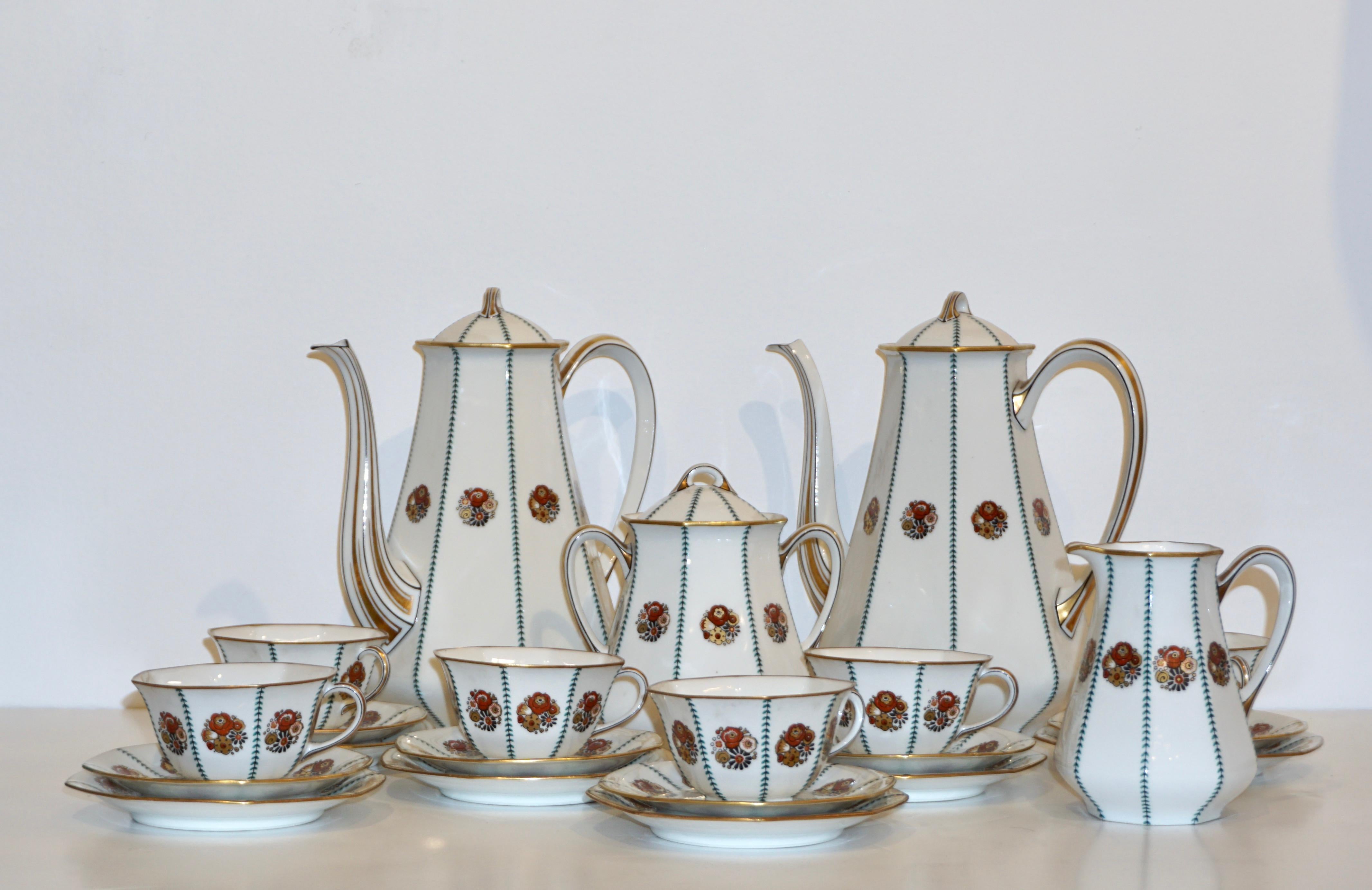 1920s French Art Deco Limoges Porcelain Modern Octagonal Tea / Coffee Set 2