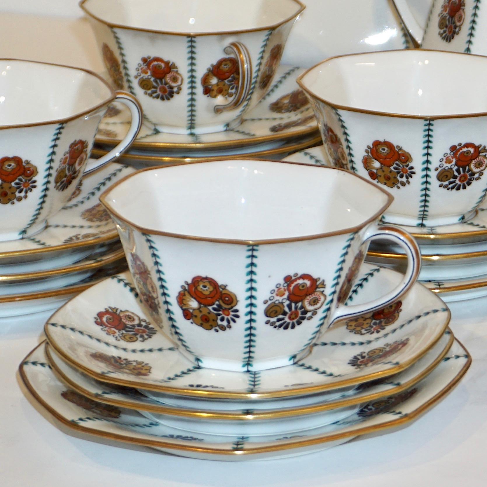 1920s French Art Deco Limoges Porcelain Modern Octagonal Tea / Coffee Set 5