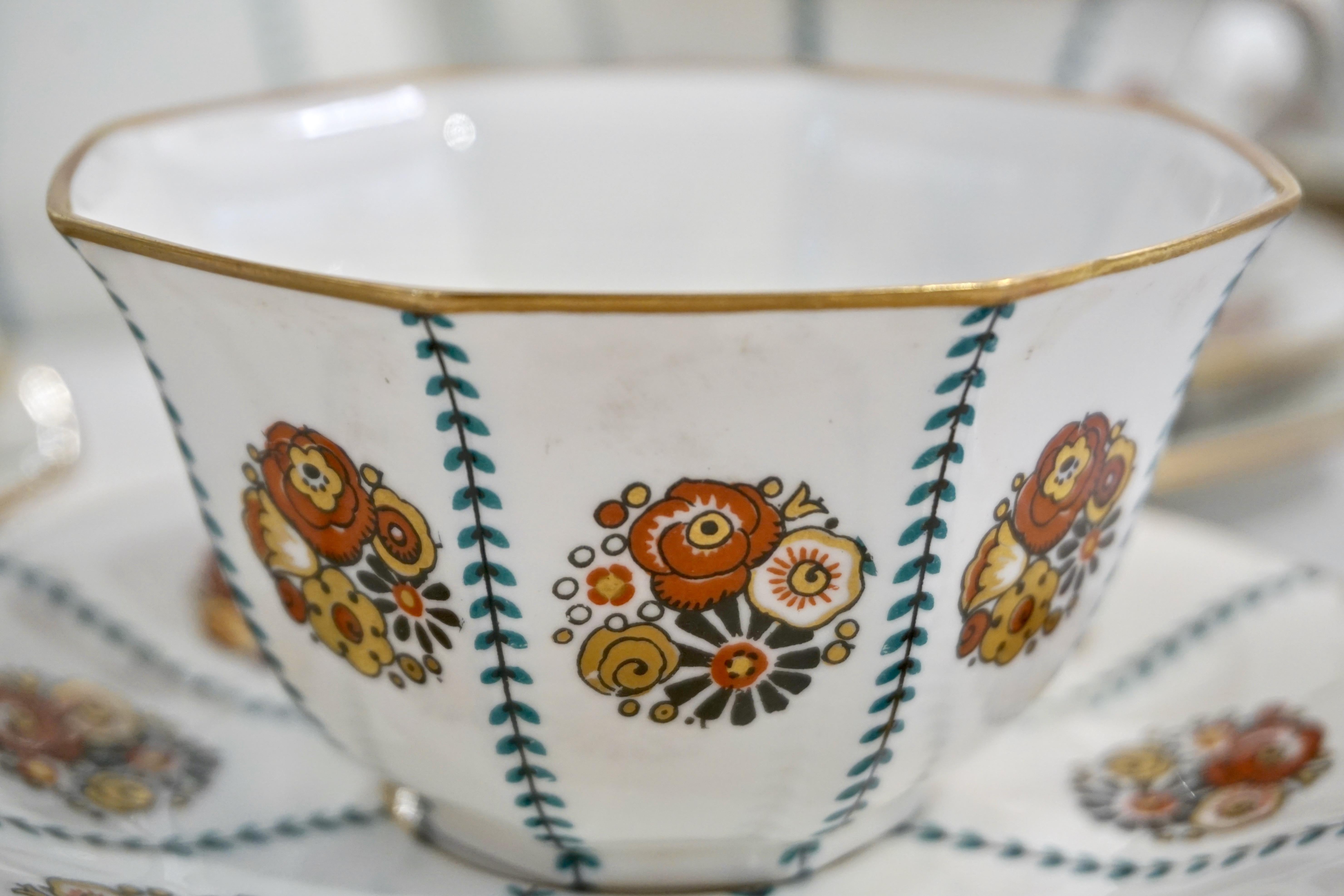 1920s French Art Deco Limoges Porcelain Modern Octagonal Tea / Coffee Set 7