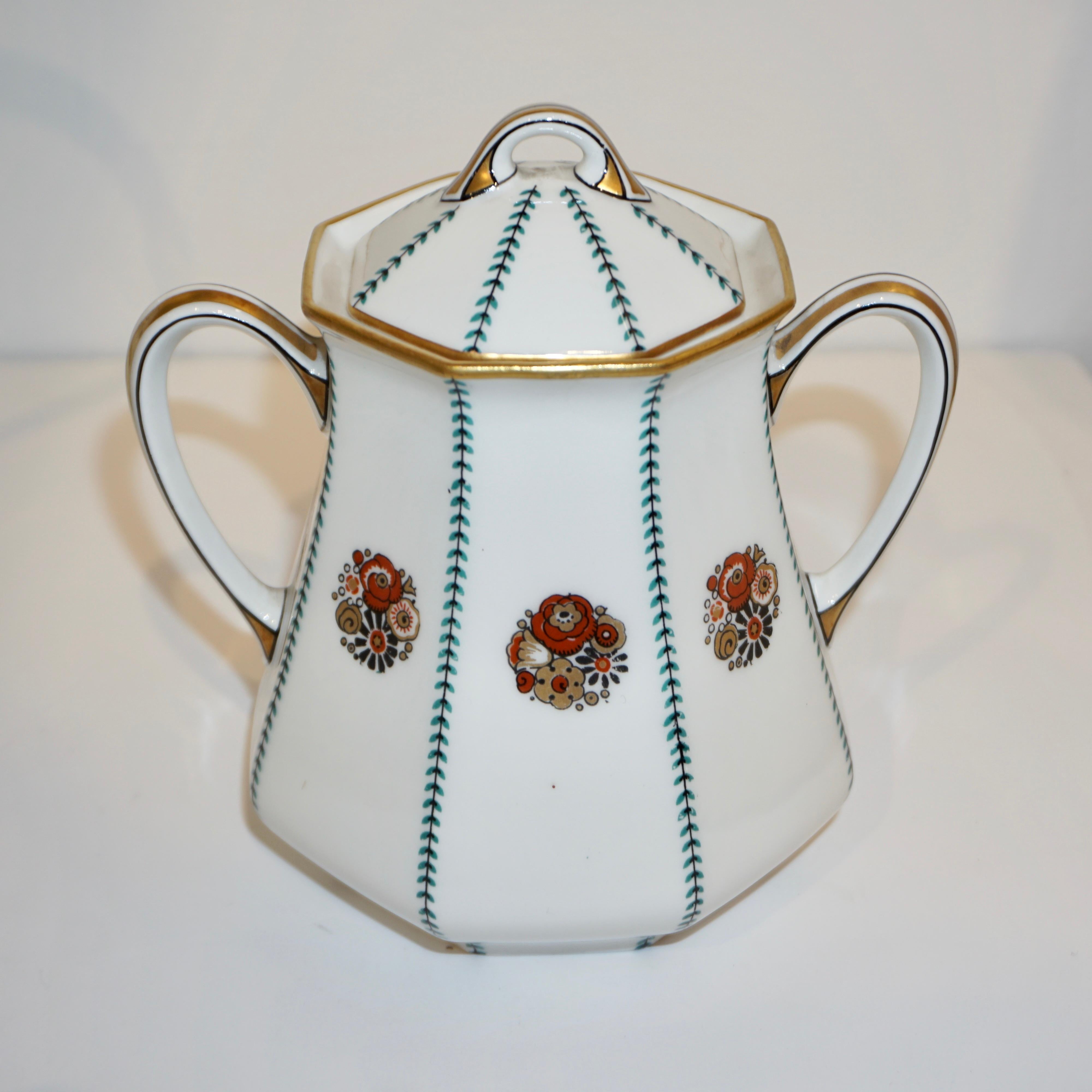 20th Century 1920s French Art Deco Limoges Porcelain Modern Octagonal Tea / Coffee Set