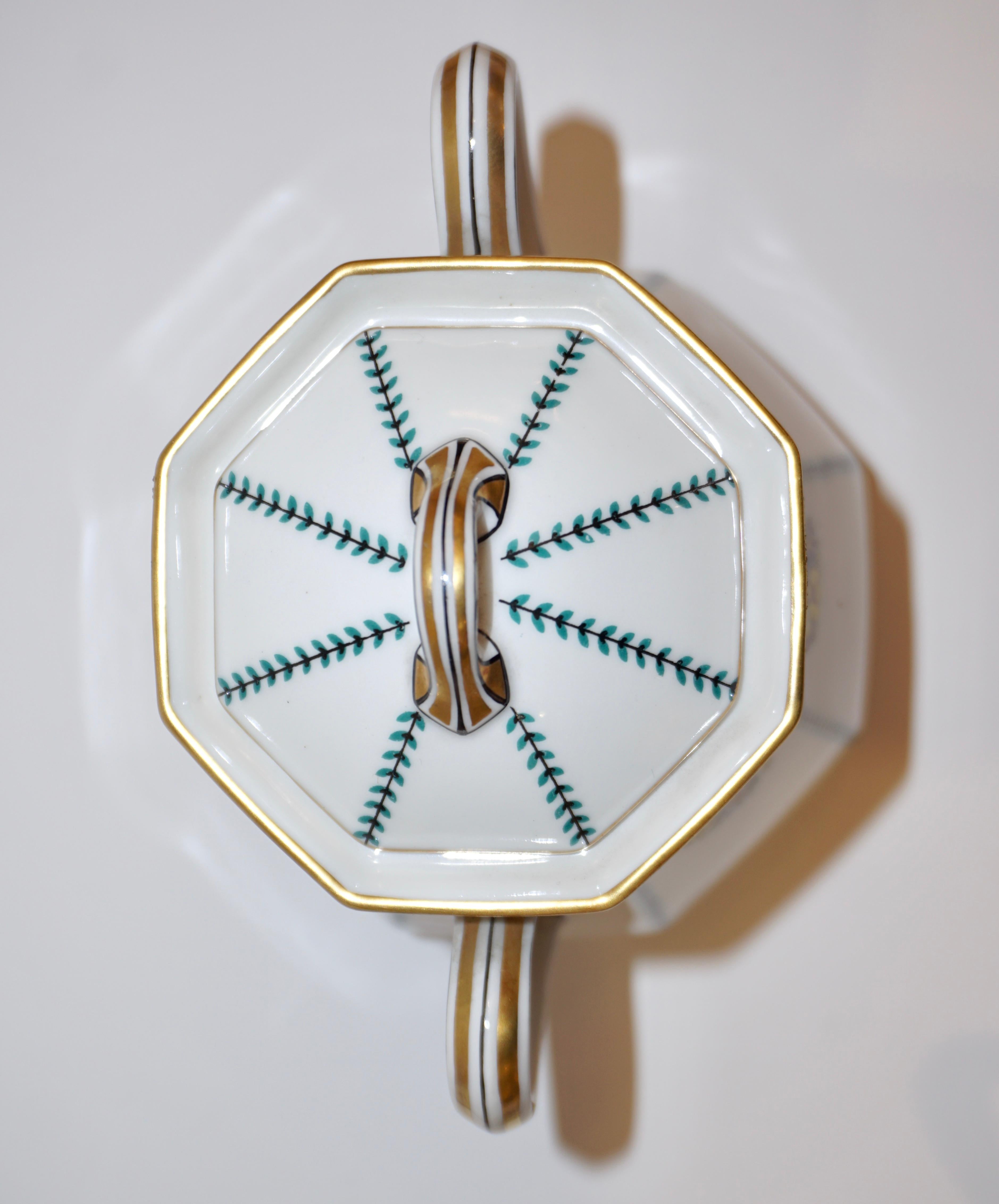 Gold 1920s French Art Deco Limoges Porcelain Modern Octagonal Tea / Coffee Set