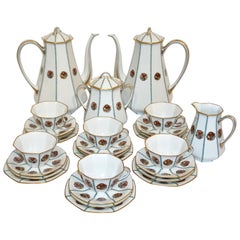 Antique 1920s French Art Deco Limoges Porcelain Modern Octagonal Tea / Coffee Set