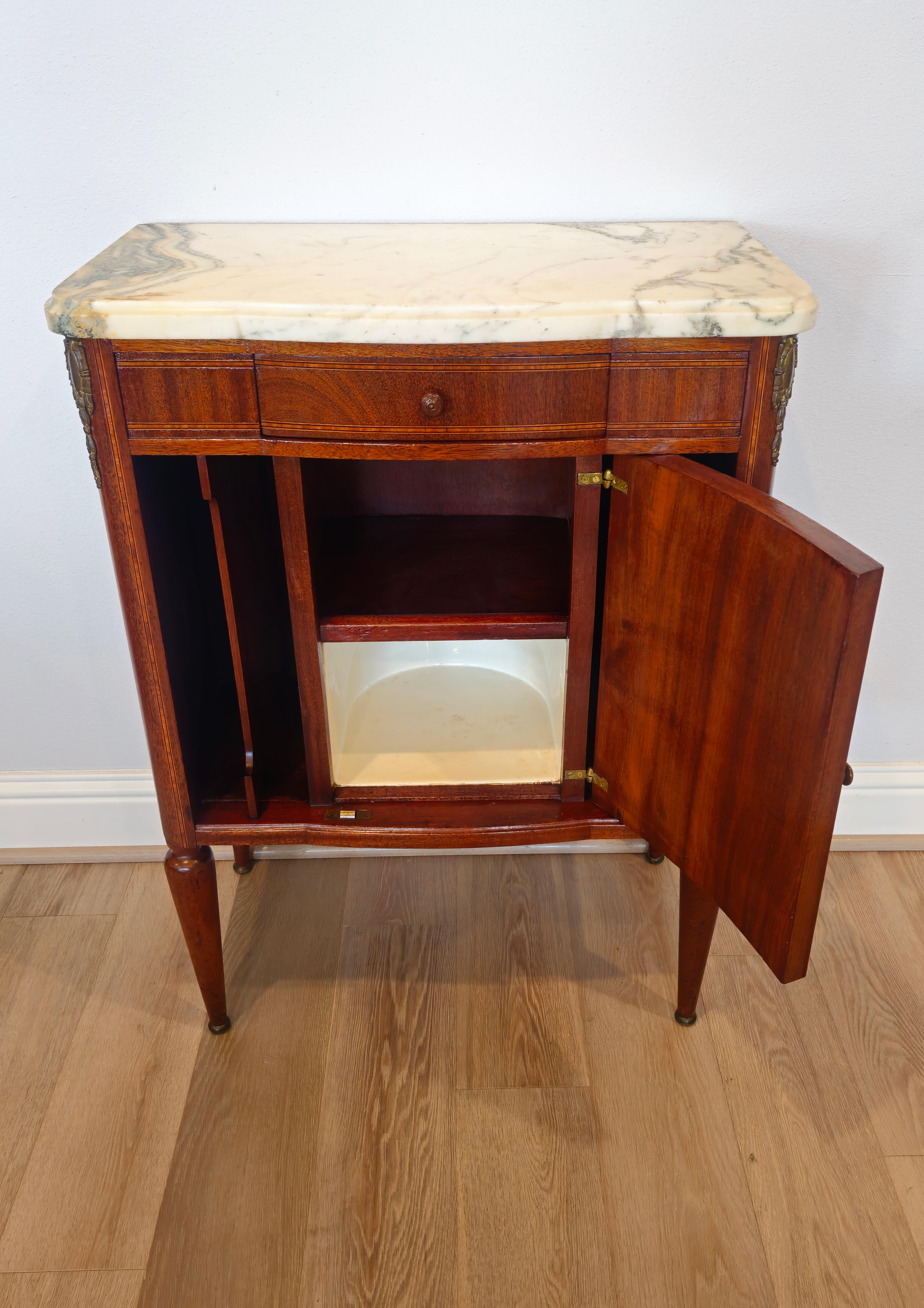 Marble 1920s French Art Deco Louis XVI Style Mahogany Bedside Cabinet  For Sale
