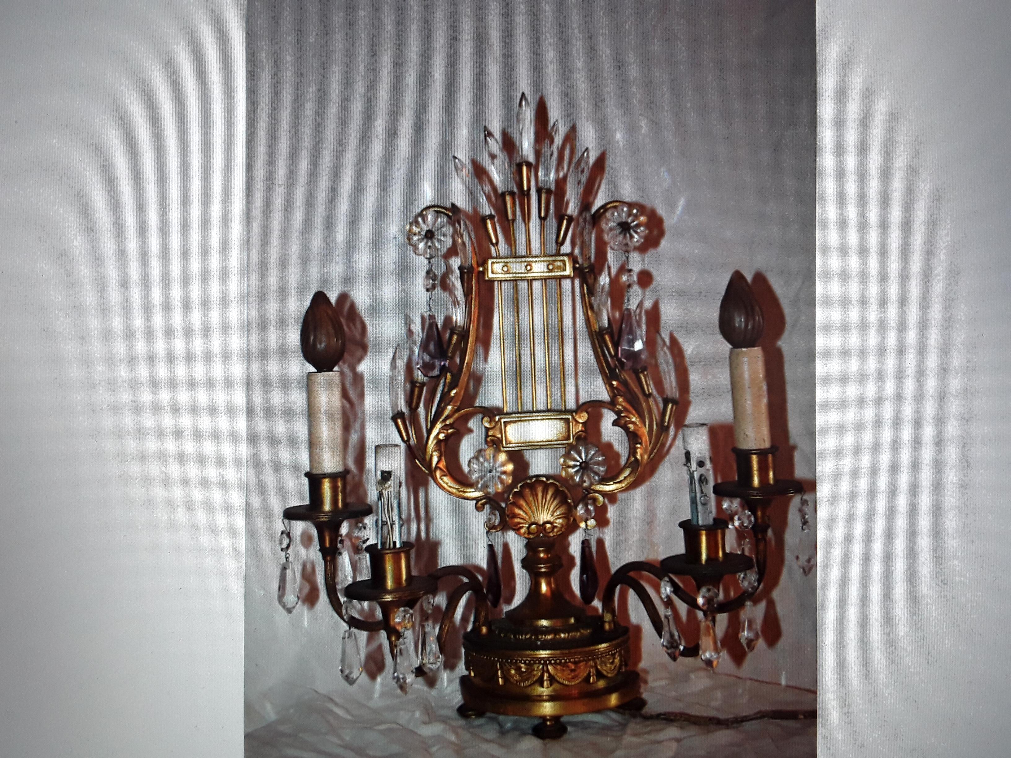 1920's French Art Deco style Bagues Gilt Lyre Back 4 Light Table Lamp/ Girandole. Stunning statement Table Lamp. 