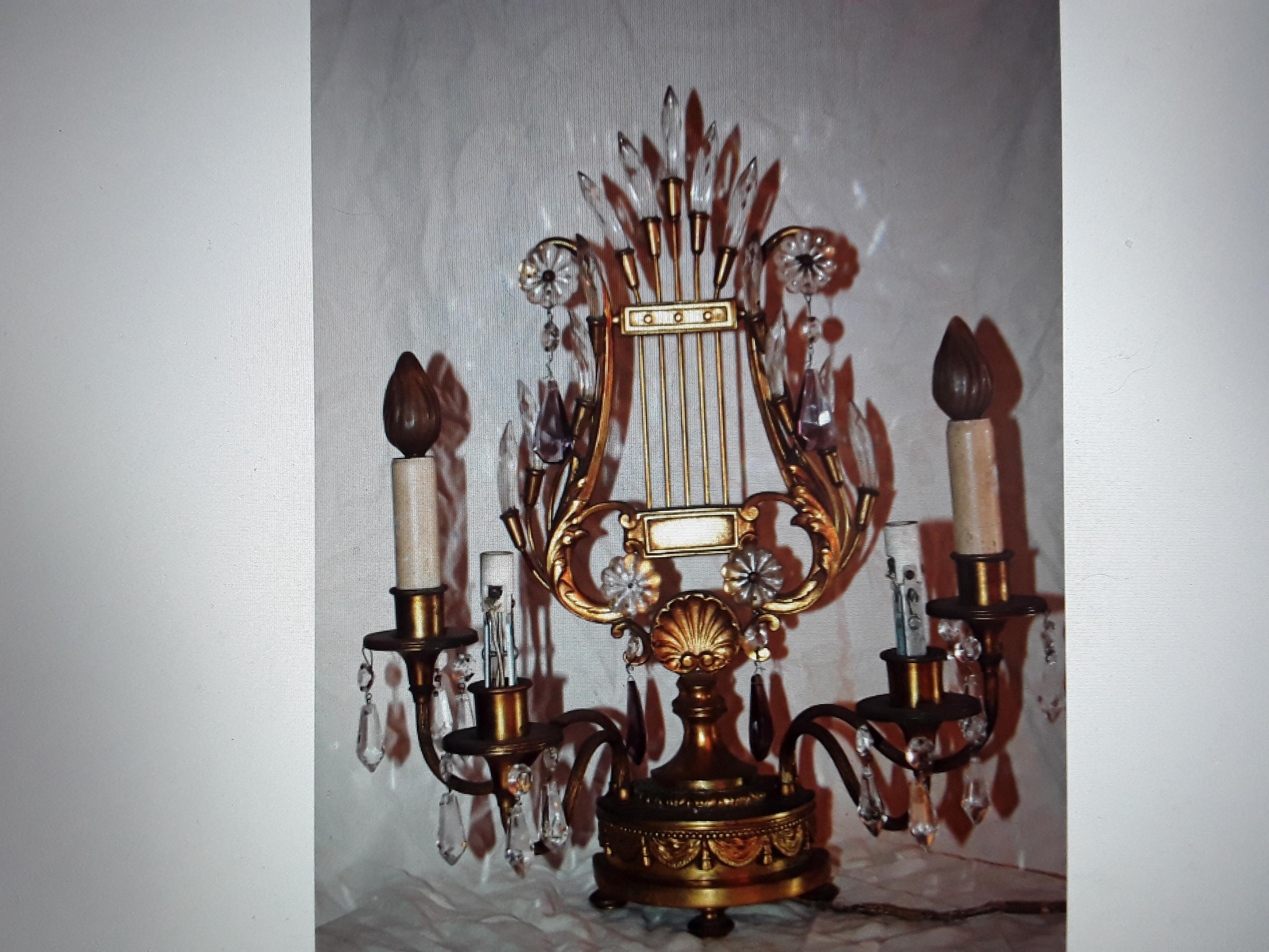 1920's French Art Deco Lyre Back 4 Arm Girandole/ Table Lamp In Good Condition For Sale In Opa Locka, FL