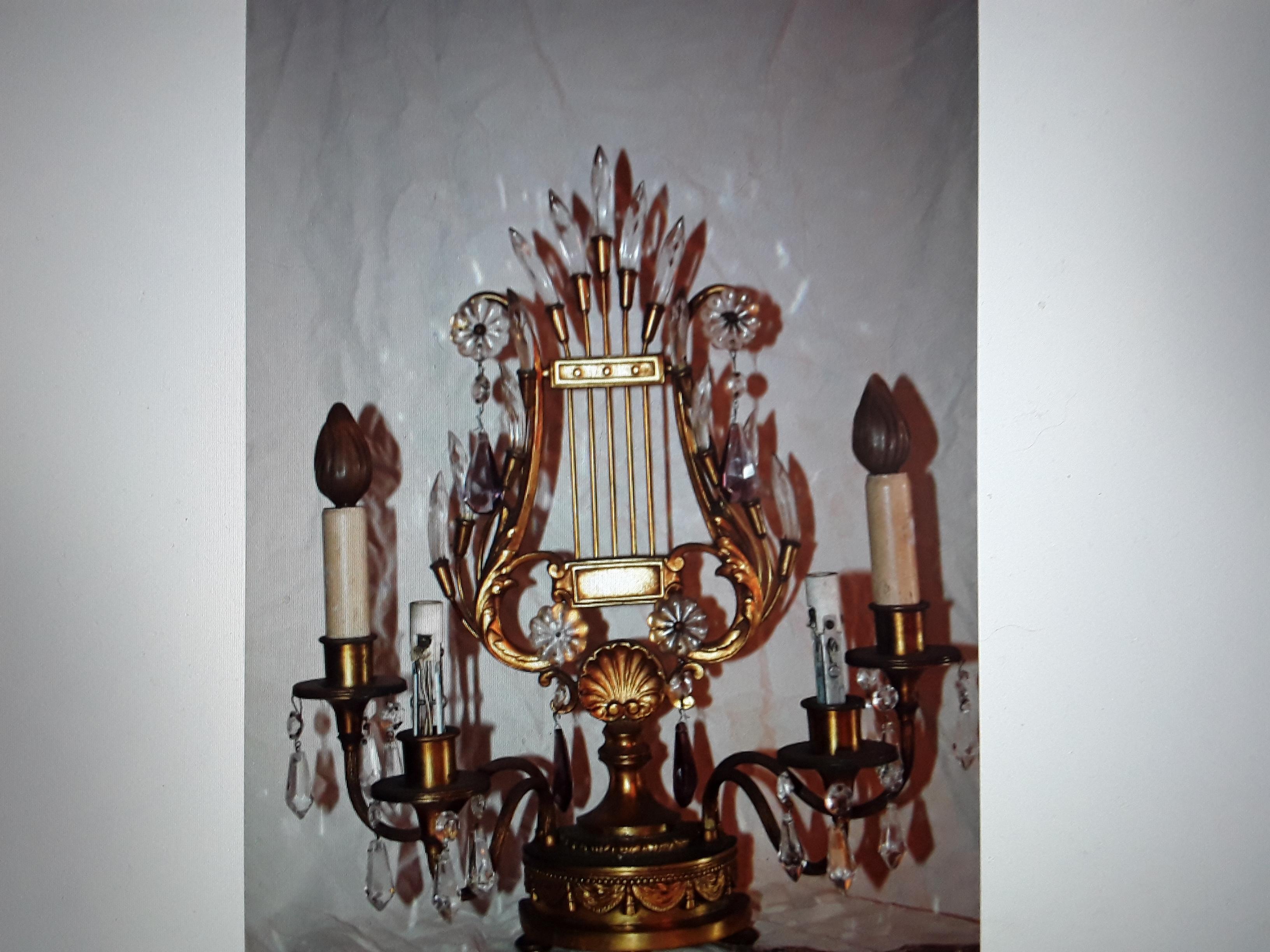 Early 20th Century 1920's French Art Deco Lyre Back 4 Arm Girandole/ Table Lamp For Sale