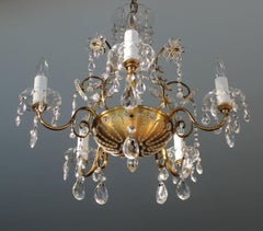 1920s French Art Deco Maison Bagues Bronze Cut Crystal Floral Form Chandelier