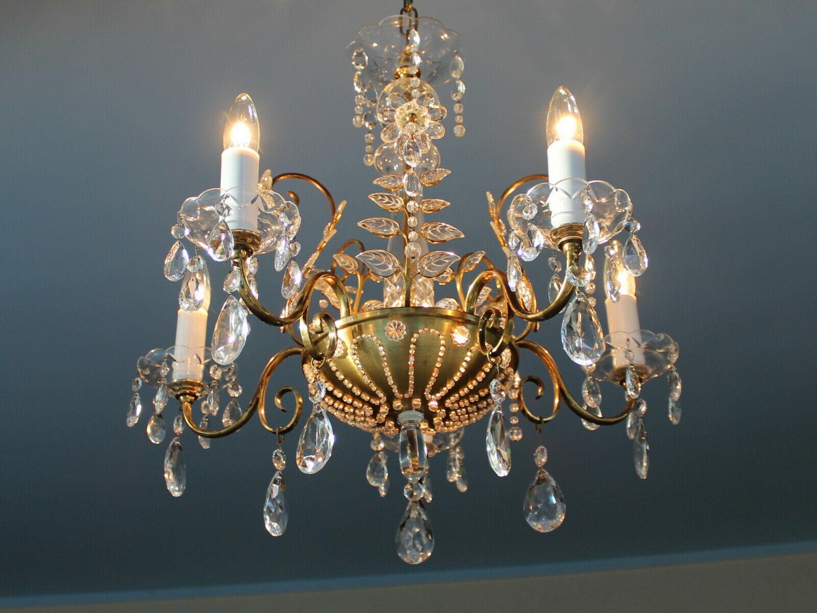 1920s French Art Deco Maison Bagues Bronze Cut Crystal Floral Form Chandelier In Good Condition For Sale In Opa Locka, FL