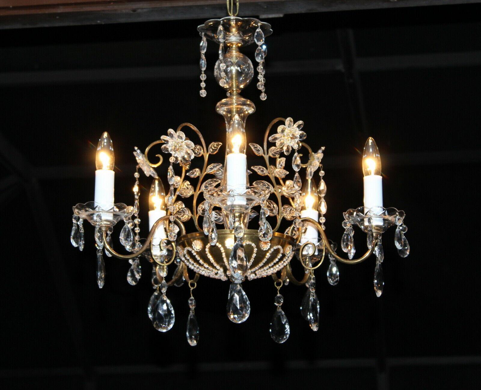 Early 20th Century 1920s French Art Deco Maison Bagues Bronze Cut Crystal Floral Form Chandelier For Sale