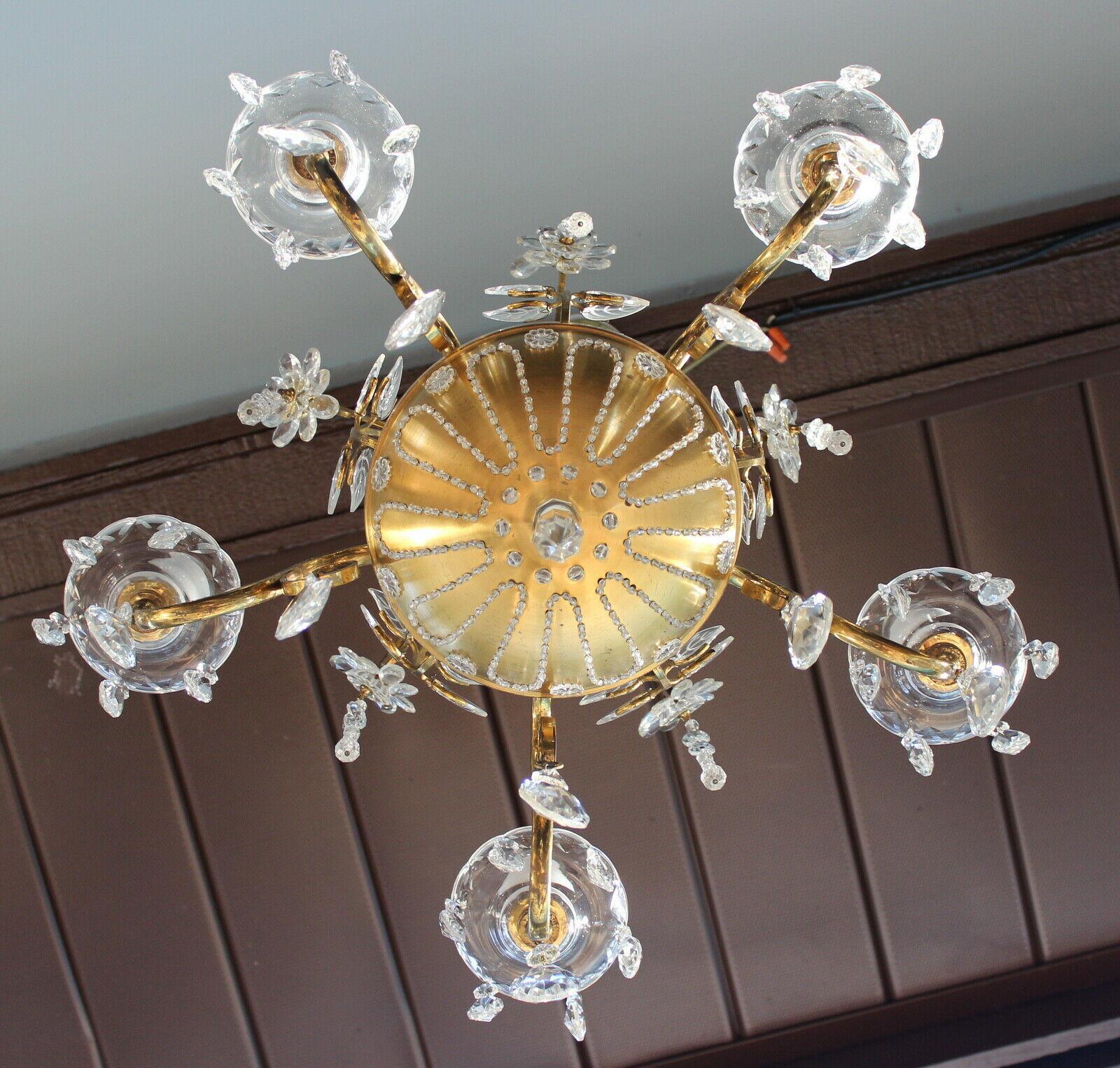 1920s French Art Deco Maison Bagues Bronze Cut Crystal Floral Form Chandelier For Sale 5