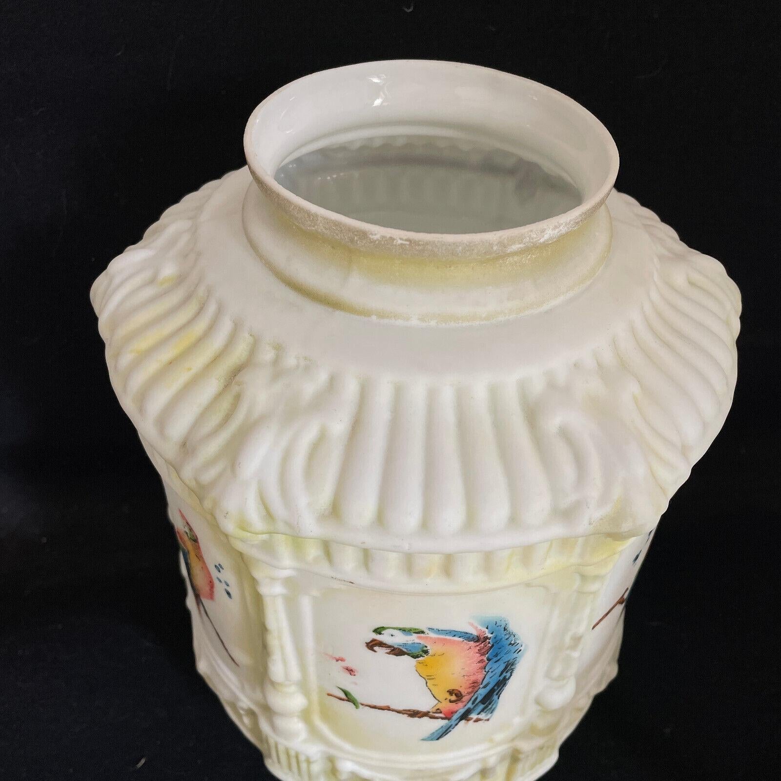 1920's French Art Deco Opaline Art Glass with Painted Parrot Panelled Lantern For Sale 7