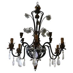 1920s French Art Deco Patinated Iron w/ Rock Crystal Chandelier
