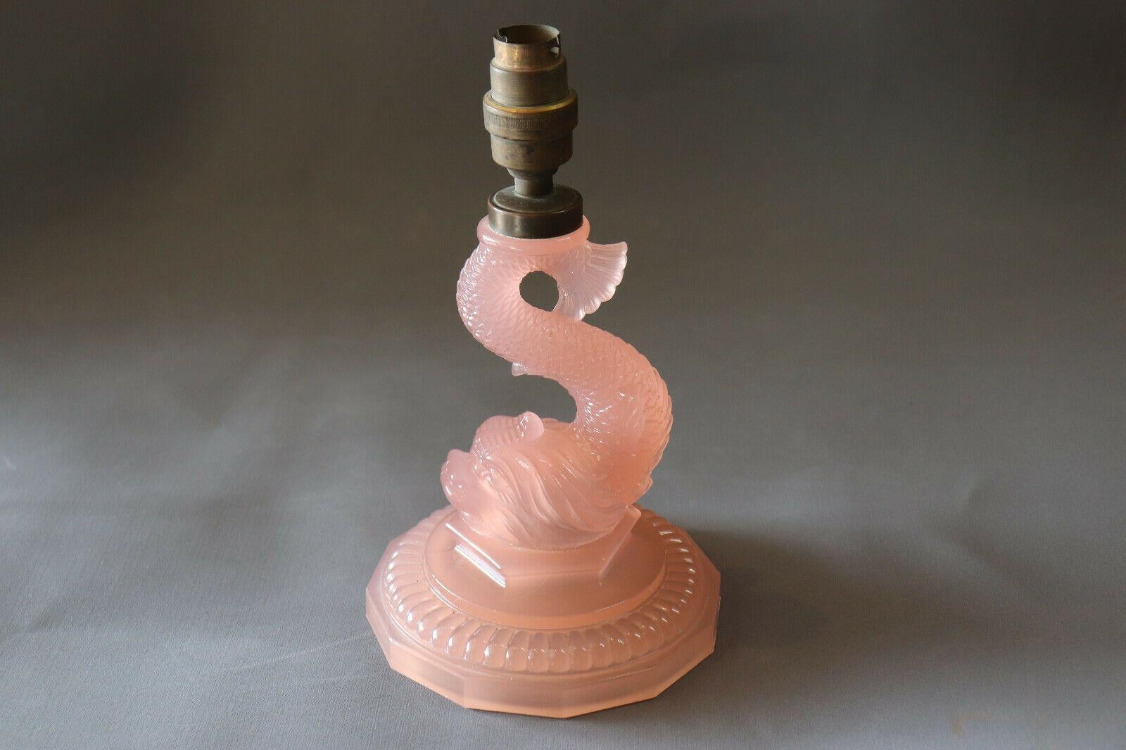 1920s French Art Deco Molded Pink Art Glass Sea Creature/ Dolphin/ Fish Form Table Lamp. This piece is styled after Baccarat. 