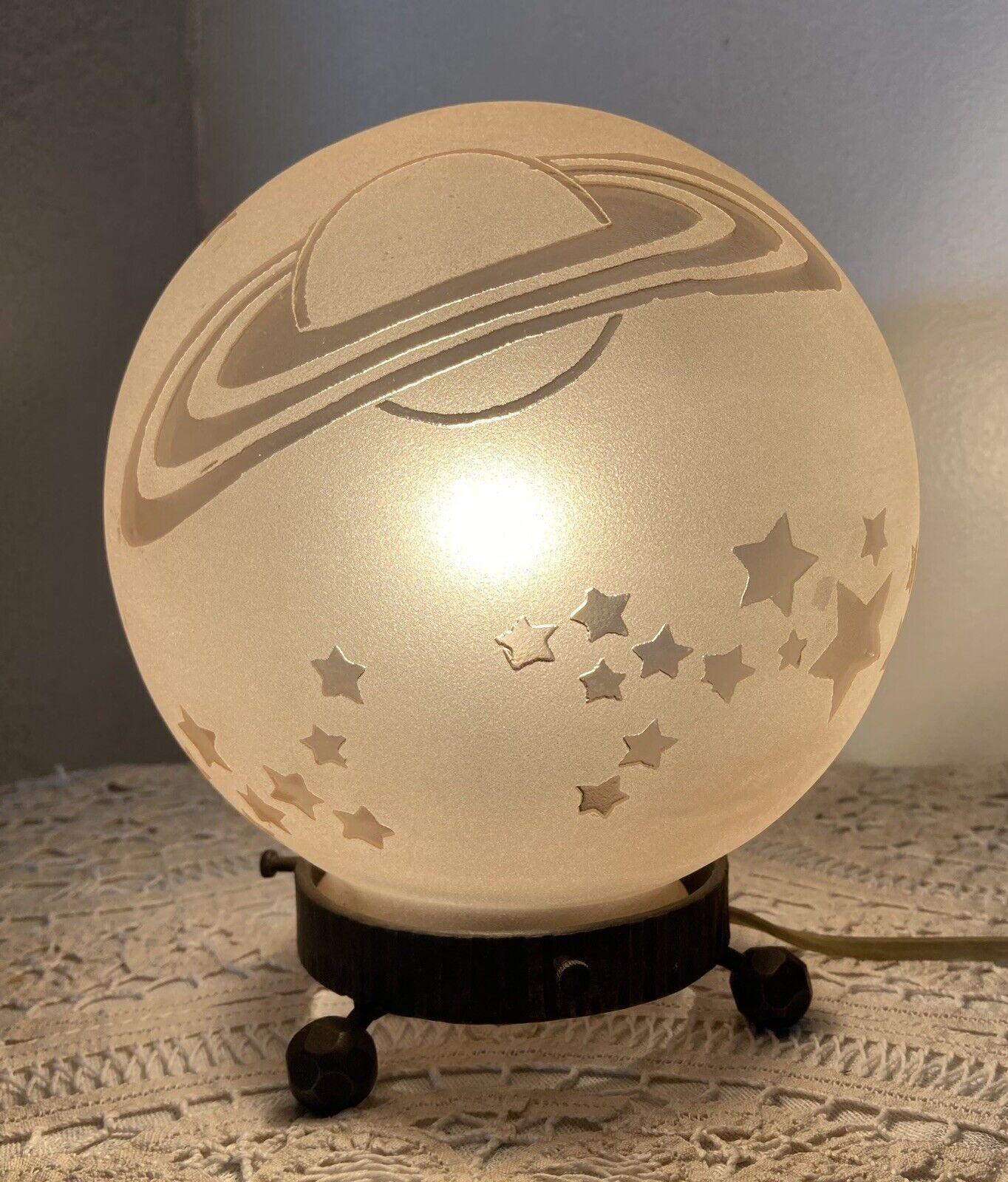 1920s French Art Deco Pink Planet Saturn Shooting Stars Table Lamp Signed Sprat For Sale 6