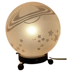 Retro 1920s French Art Deco Pink Planet Saturn Shooting Stars Table Lamp Signed Sprat