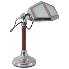 1920s French Art Deco Pirouette Chrome Wood and Glass Table Lamp