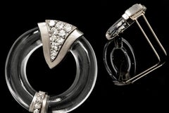 1920s French Art Deco Platinum Diamond Rock Crystal Arrow Circle Pendant Brooch