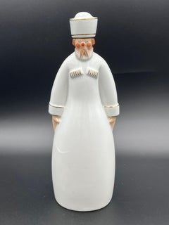 1920s French Art Deco Porcelain ROBJ Russian Peasant White & Gilt Gold Decanter