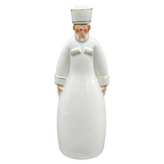 1920s French Art Deco Porcelain ROBJ Russian Peasant White & Gilt Gold Decanter