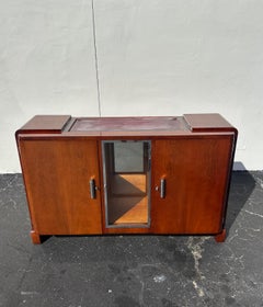 1920s French Art Deco Rosewood Chrome Sideboard Cabinet Marble top