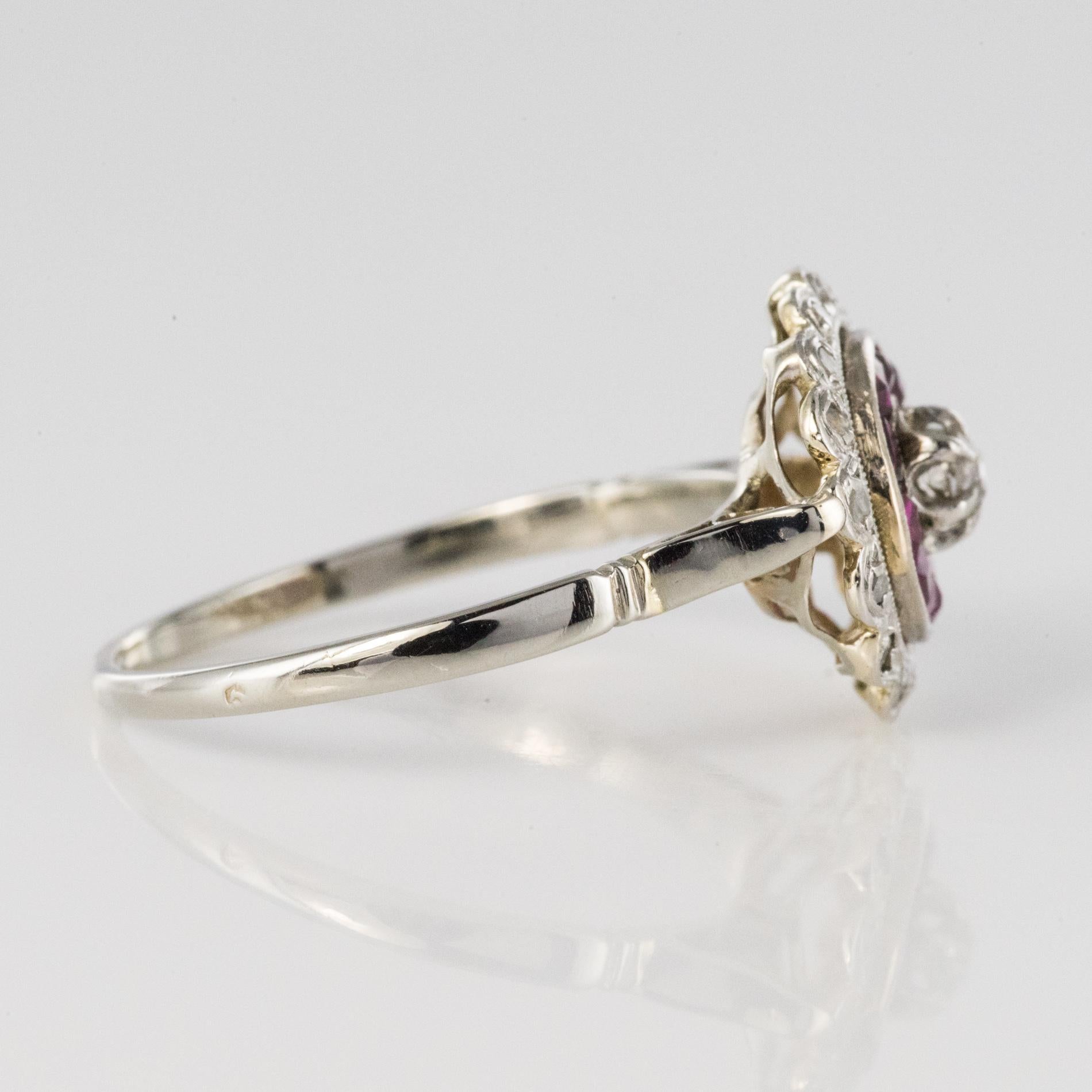 1920s French Art Deco Ruby Diamond 18 Karat White Gold Round Ring 7