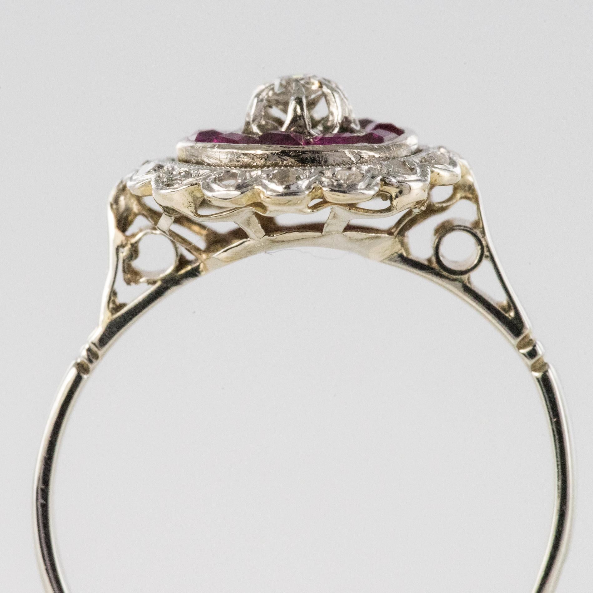 1920s French Art Deco Ruby Diamond 18 Karat White Gold Round Ring 8