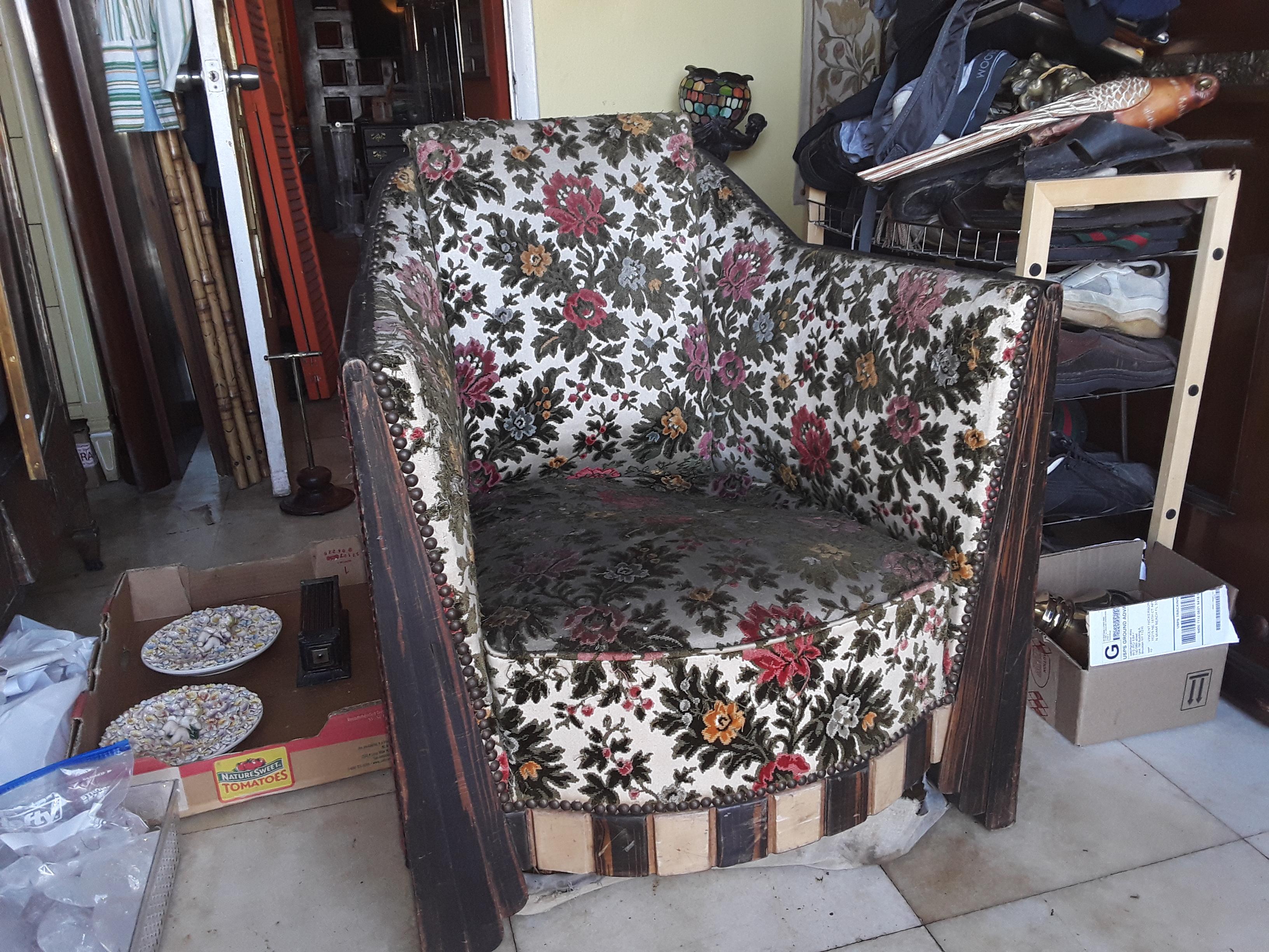 1920's French Art Deco Solid Macassar Ebony w/ Parchment Club Chair - Original In Fair Condition For Sale In Opa Locka, FL