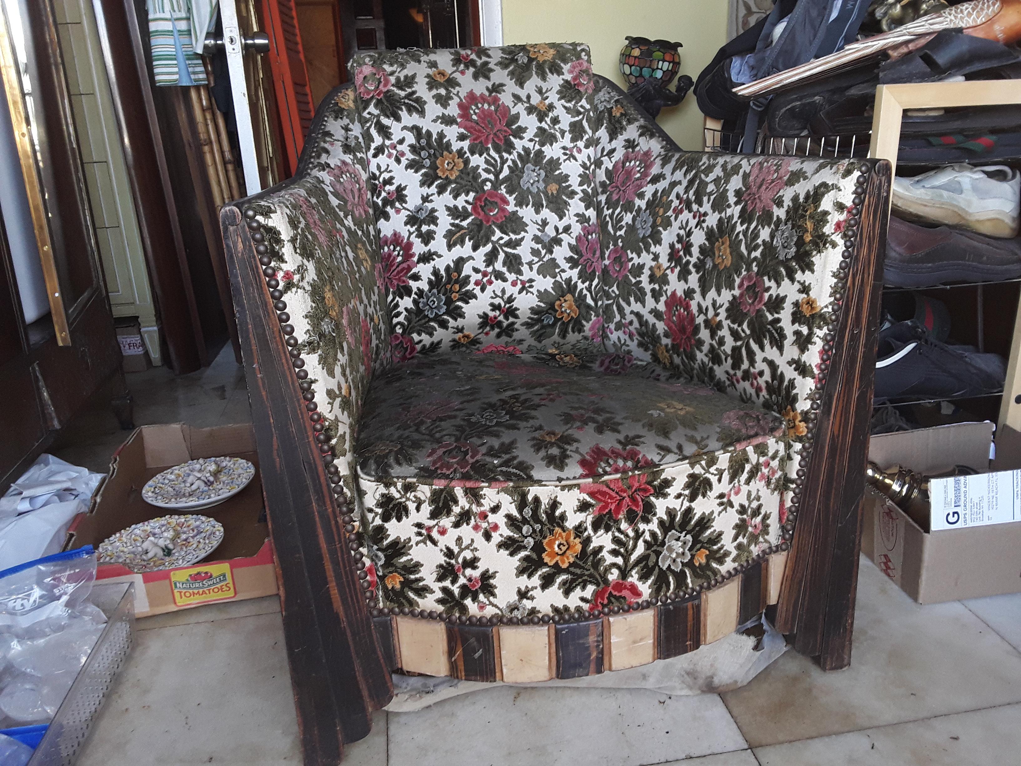 1920's French Art Deco Solid Macassar Ebony w/ Parchment Club Chair - Original For Sale 4