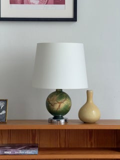 1920s French art deco table lamp, faux-marbling in green yellow and red brown.