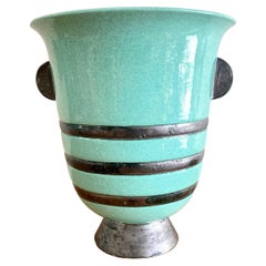 Französische Art-déco-Vasenlampe aus Keramik, signiert vom Künstler Henri Chaumeil, 1920er Jahre 