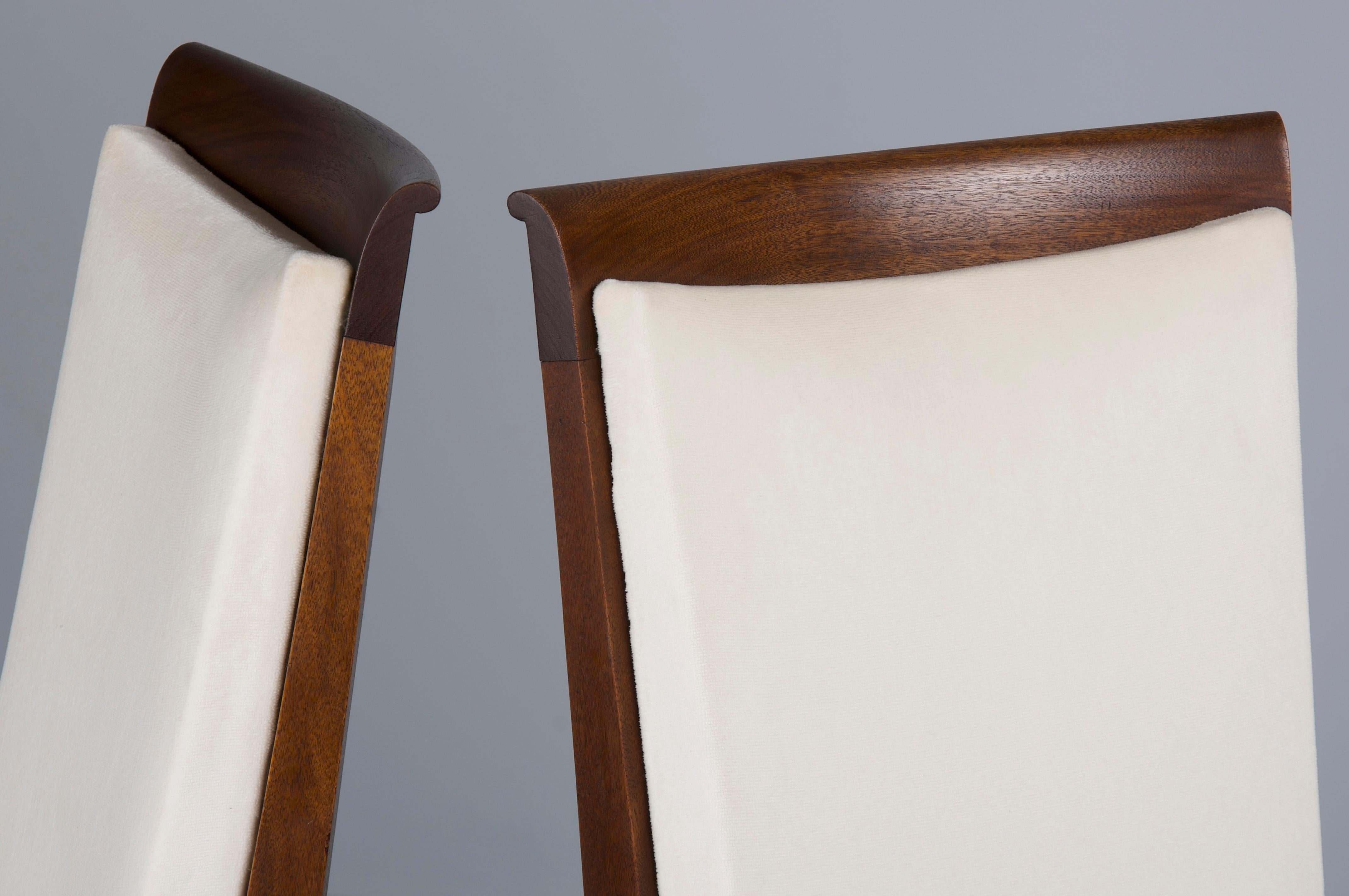 1920s French Art Deco Walnut Dining Chairs W/ Off-White Velvet - Set of 6 5