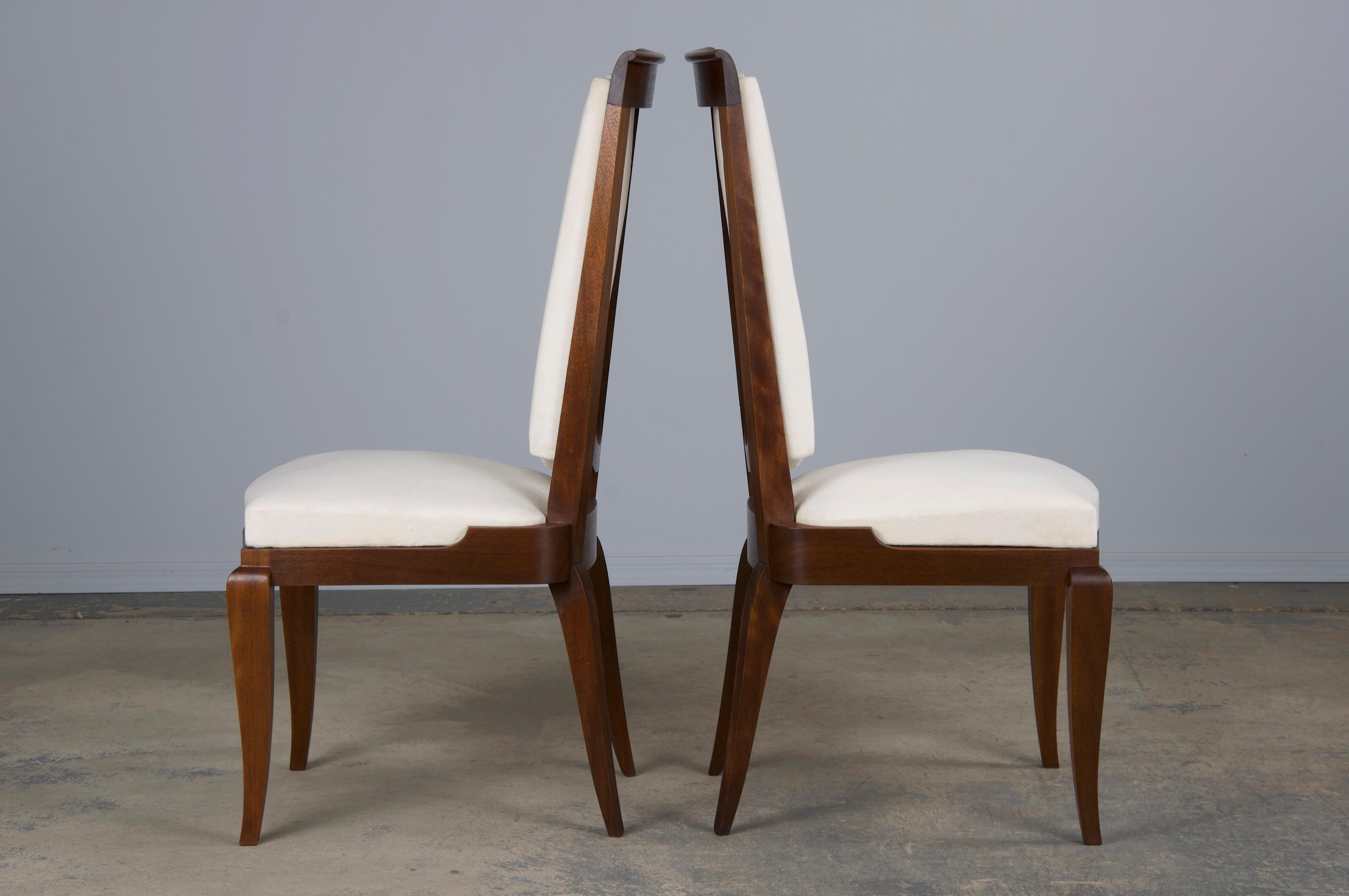 1920s French Art Deco Walnut Dining Chairs W/ Off-White Velvet - Set of 6 6