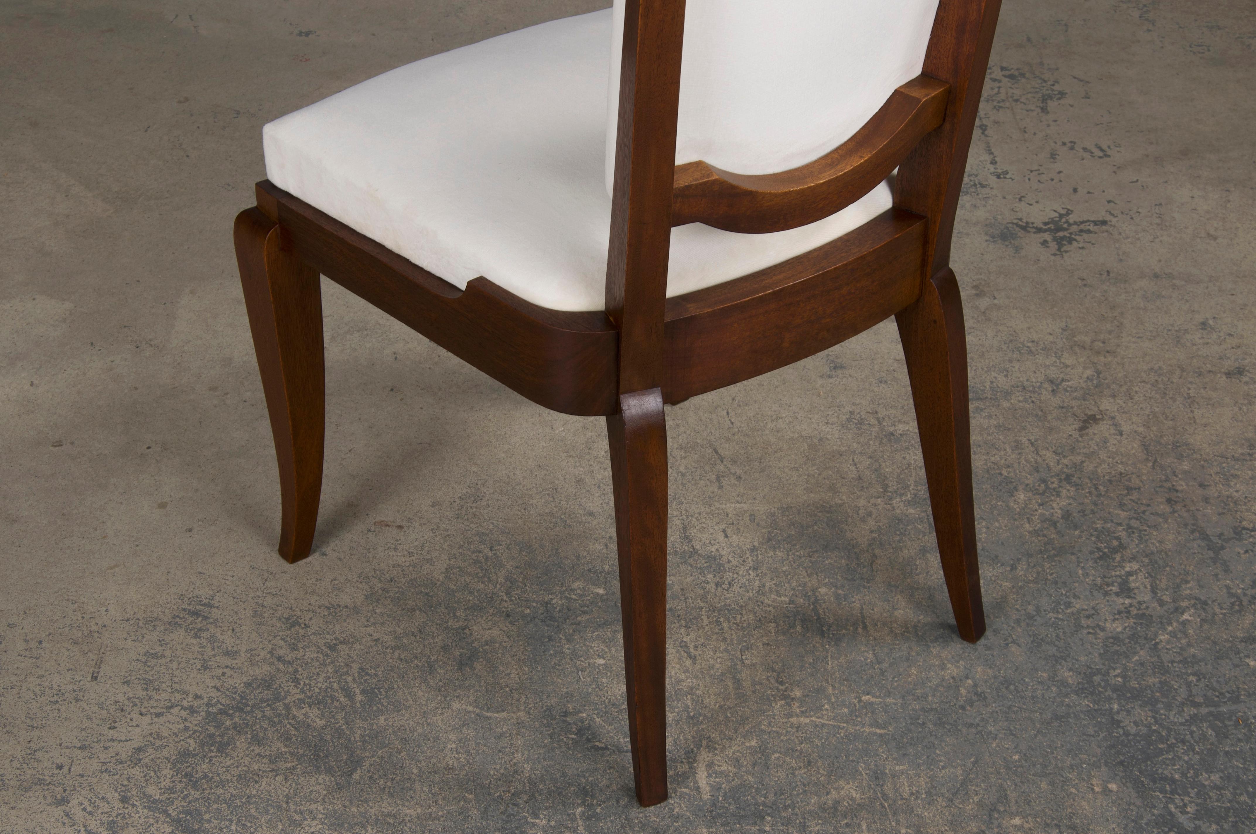 1920s French Art Deco Walnut Dining Chairs W/ Off-White Velvet - Set of 6 8