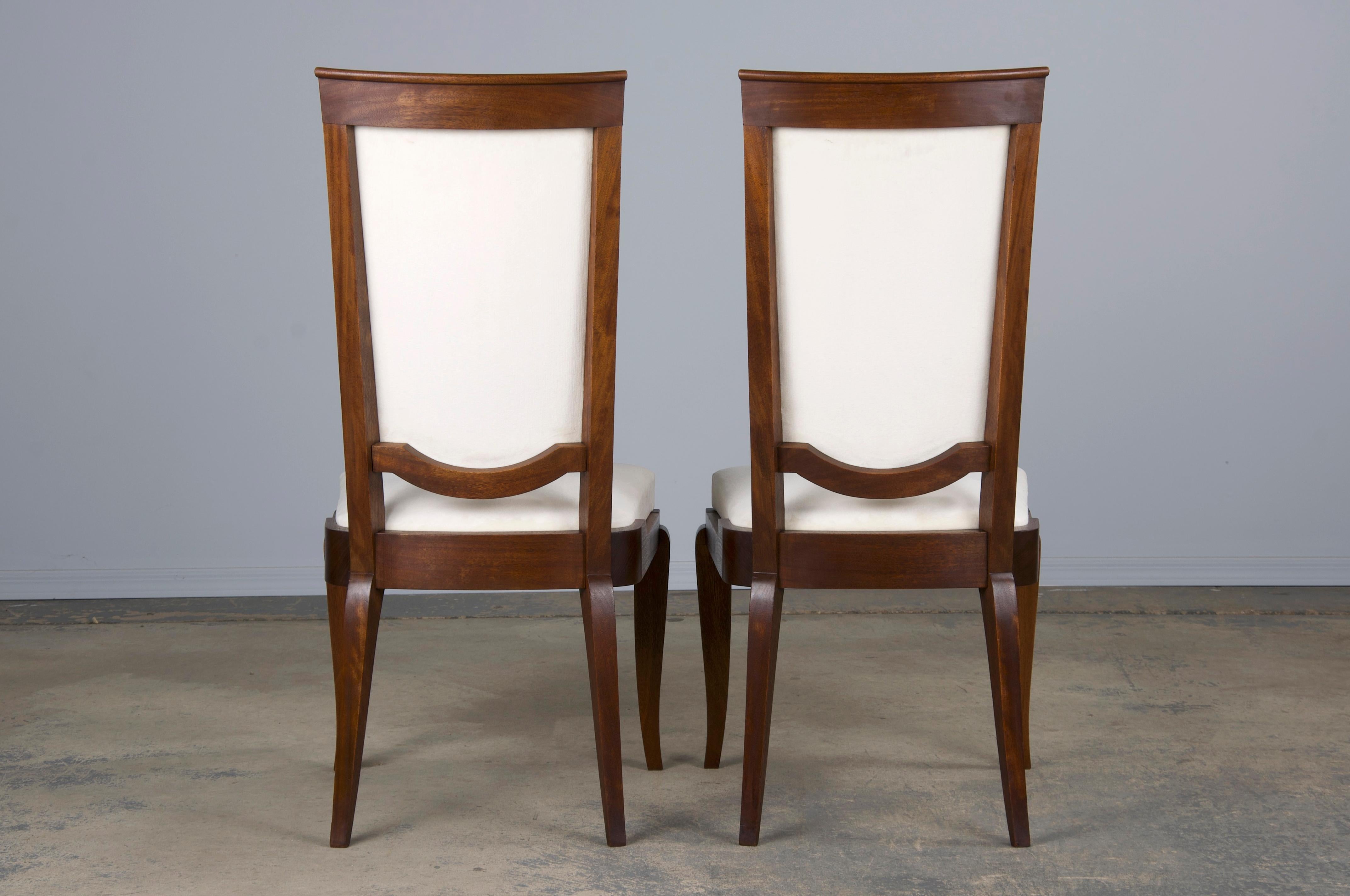 1920s French Art Deco Walnut Dining Chairs W/ Off-White Velvet - Set of 6 9